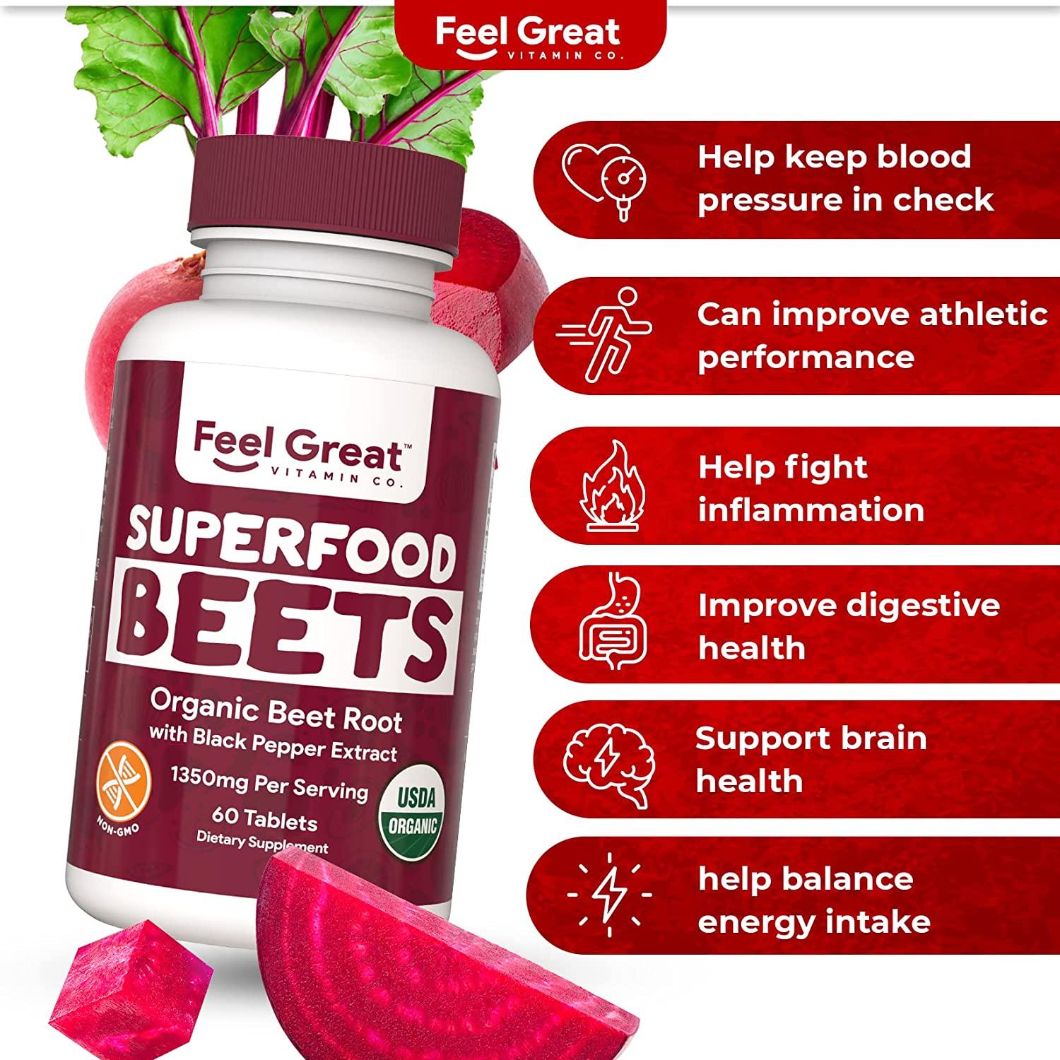 Organic Beet Root Tablets by Feel Great Vitamin Co. Nitric Oxide
