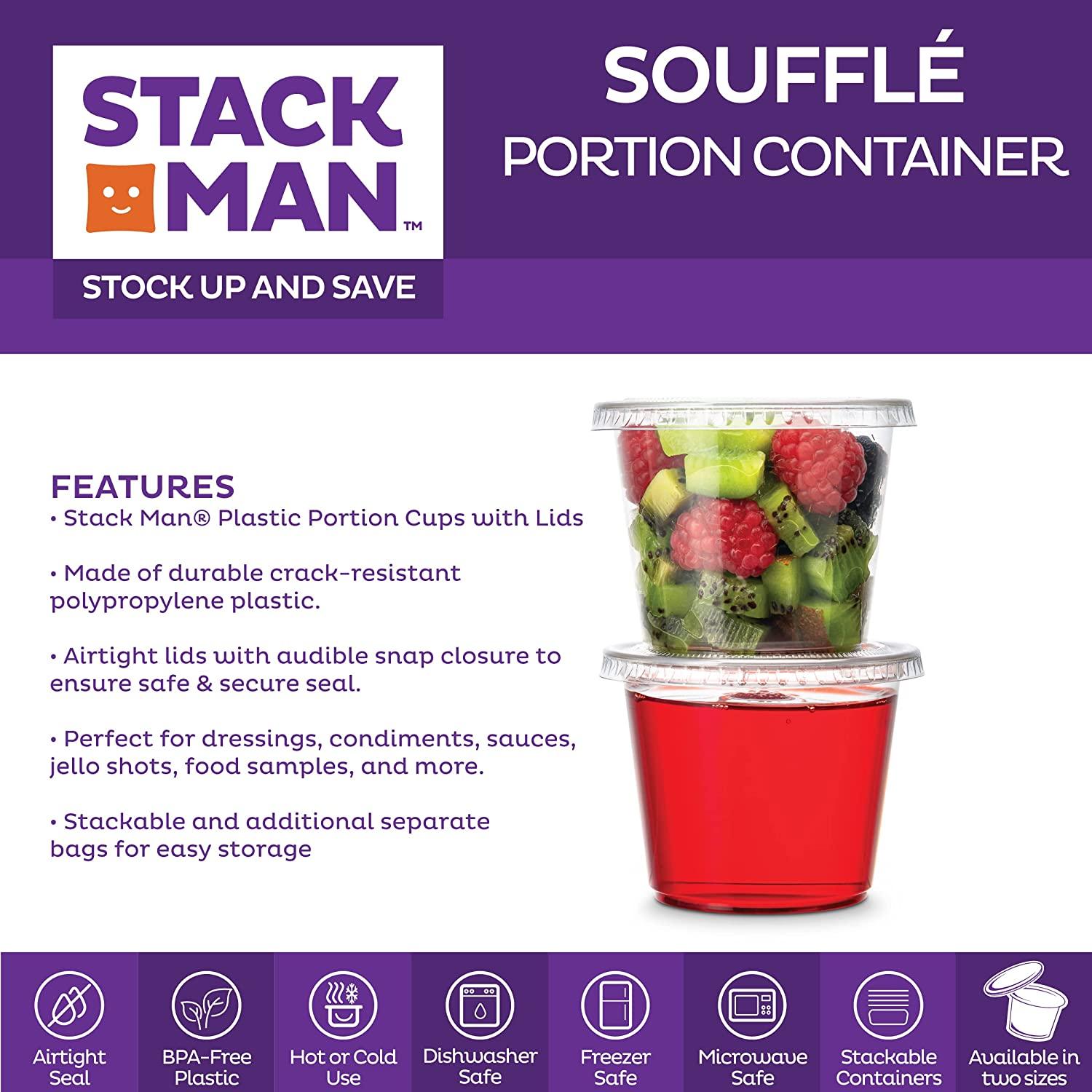 100 Sets 2 oz. Small Plastic Condiment Containers with Lids, Jello