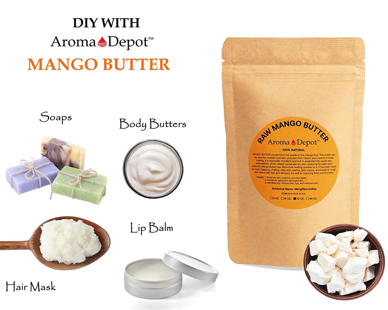 Aroma Depot 2lb / 32 oz Raw Cocoa Butter Unrefined 100% Natural Pure Great  for Skin, Body, Hair Care. DYI Body Butter, Lotions, Creams Reduces Fine