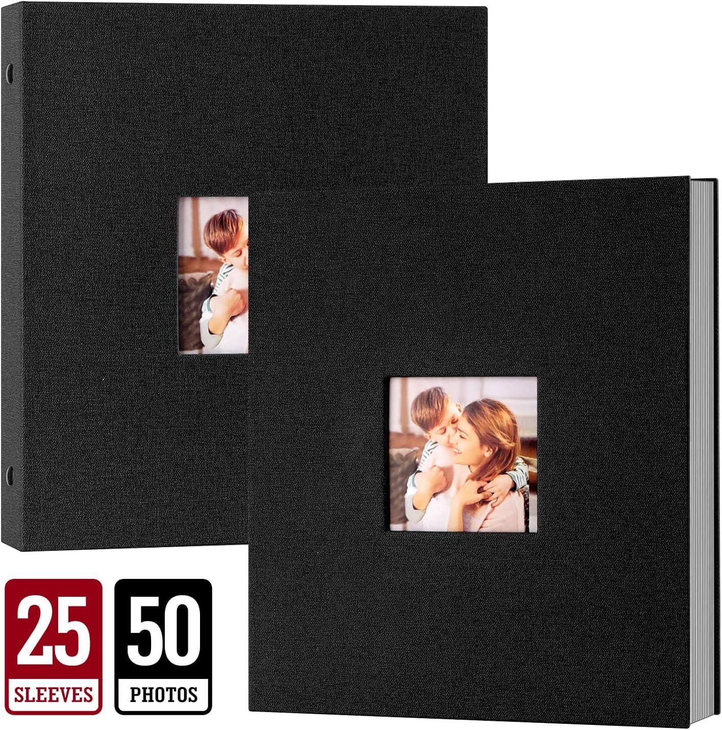 Lanpn Photo Album 11x14, Linen Hard Cover Acid Free Slip Slide in Photo  Albums Sleeves Holds 50 Top Load Vertical Only 11x14 Pictures (Black) 50  Pockets/1PK Black