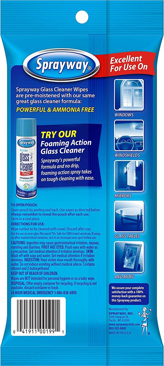 Sprayway SW199R AmmoniaFree Glass Cleaner Wipes, Fresh Scent, 20 Count