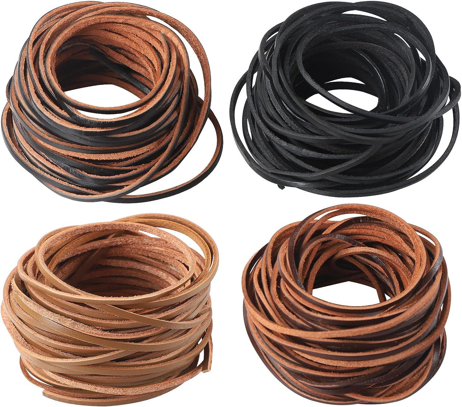 Flat Genuine Leather Strip Cord Braiding String Crafts Shoelace Tan 3mm 5  Yards