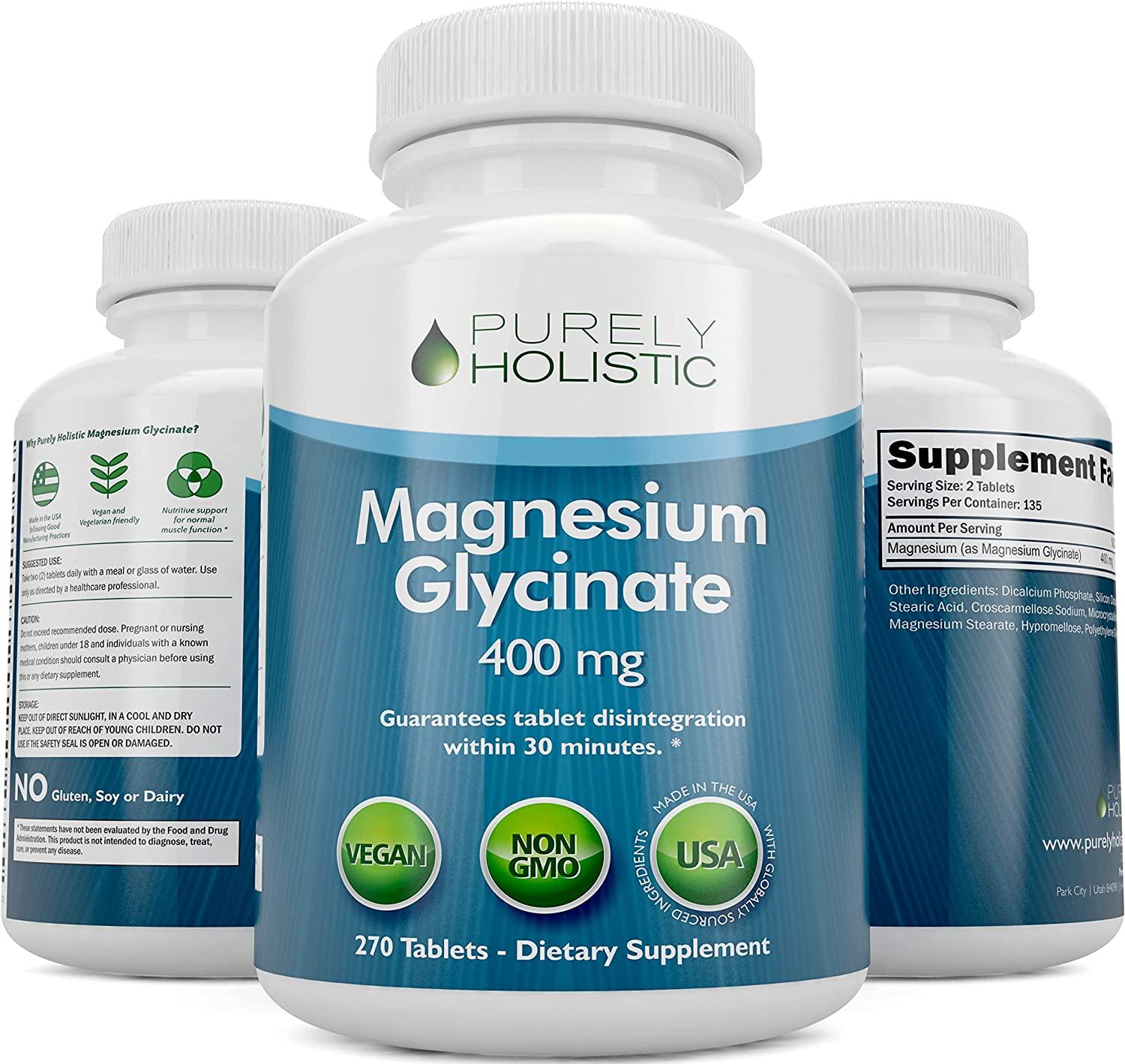Magnesium Glycinate 400mg Tablets 270 Count, Highly Bioavailable