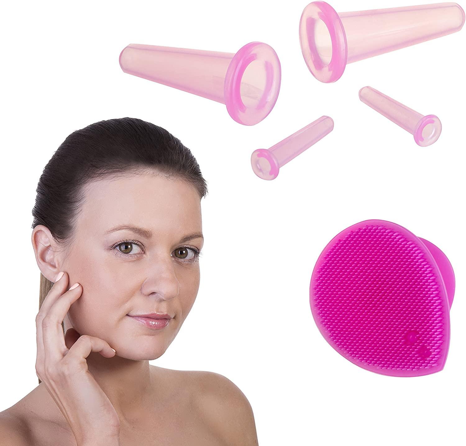 Cupping Therapy Sets - Face Cupping Set - Double Chin Reducer - Facial  Cupping System - Silicone Massage Cups - Cupping for Cellulite Kit - Ideal  to Shape your Cheeks and Chin - by Sandine (Pink)