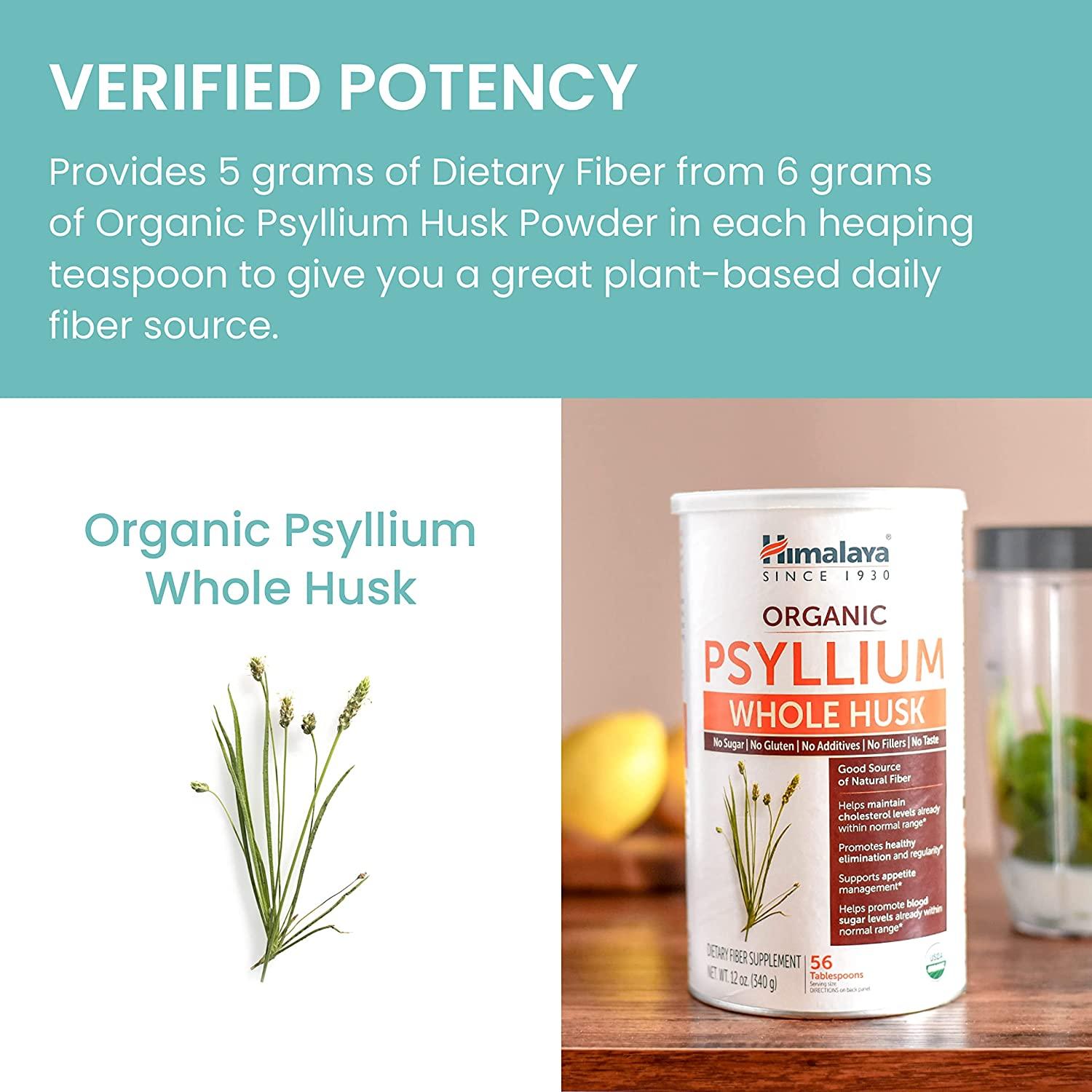 Himalaya Organic Psyllium Whole Husk 12 oz 56 Tablespoon Supply Daily Fiber & Cholesterol