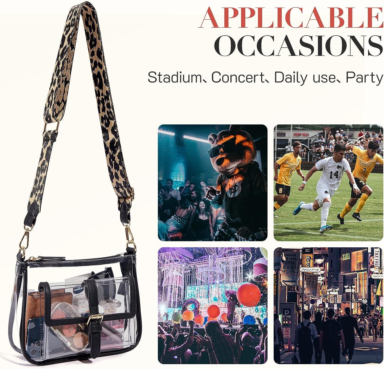  Missnine Clear Bag Stadium Approved PVC Crossbody Purse for  Women Transparent Shoulder Bag with Guitar Strap for Concert Sports :  Sports & Outdoors