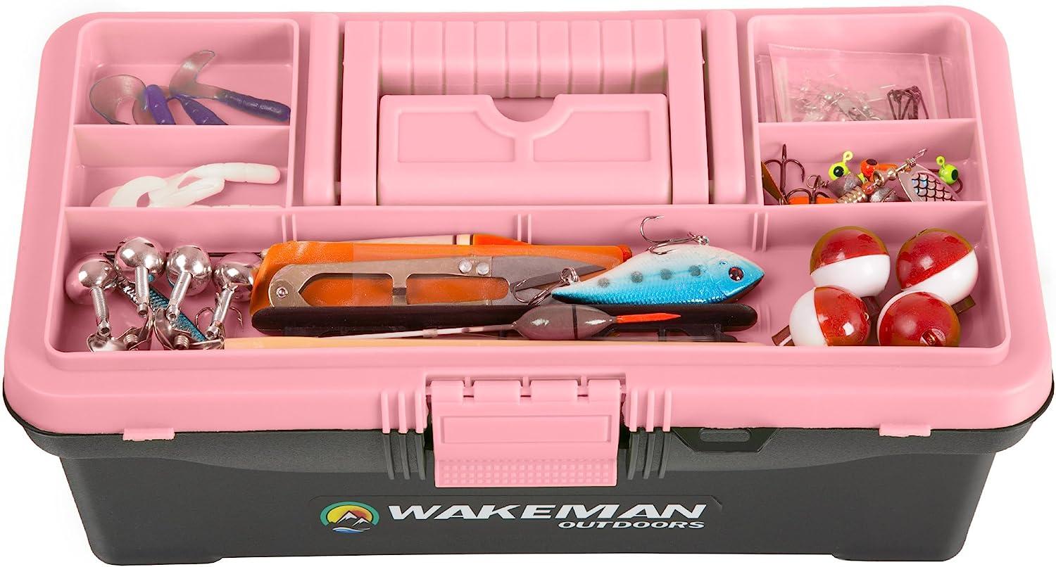 Fishing Single Tray Tackle Box- 55 Piece Gear Kit with Sinkers in Pink |  [Brand Name]