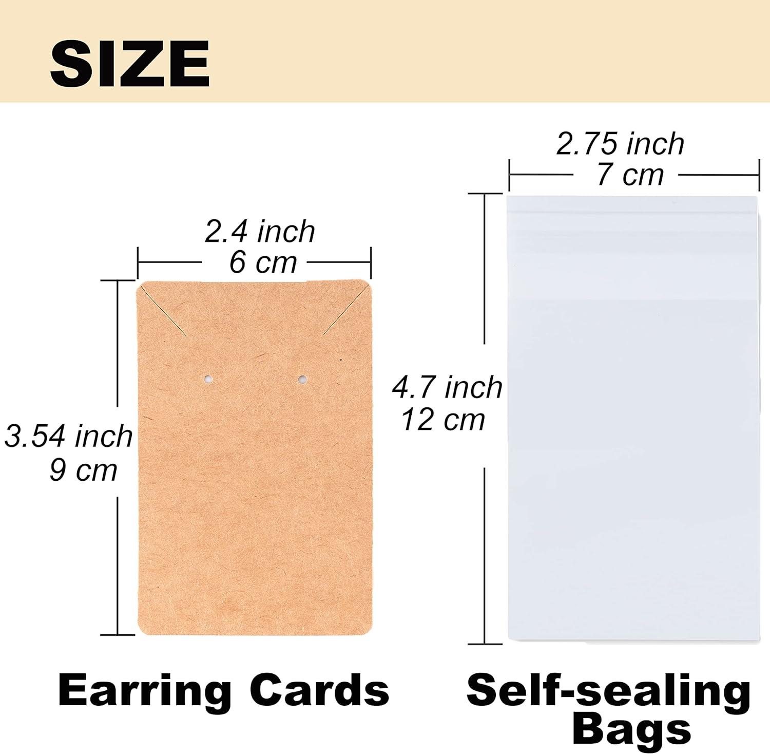 Earring Display Cards with 100 Pcs Earring Holder Cards 200 Pcs Earring  Backs and 100 Jewelry Packaging for Earrings Necklace Jewelry Bags 3.5x2.4