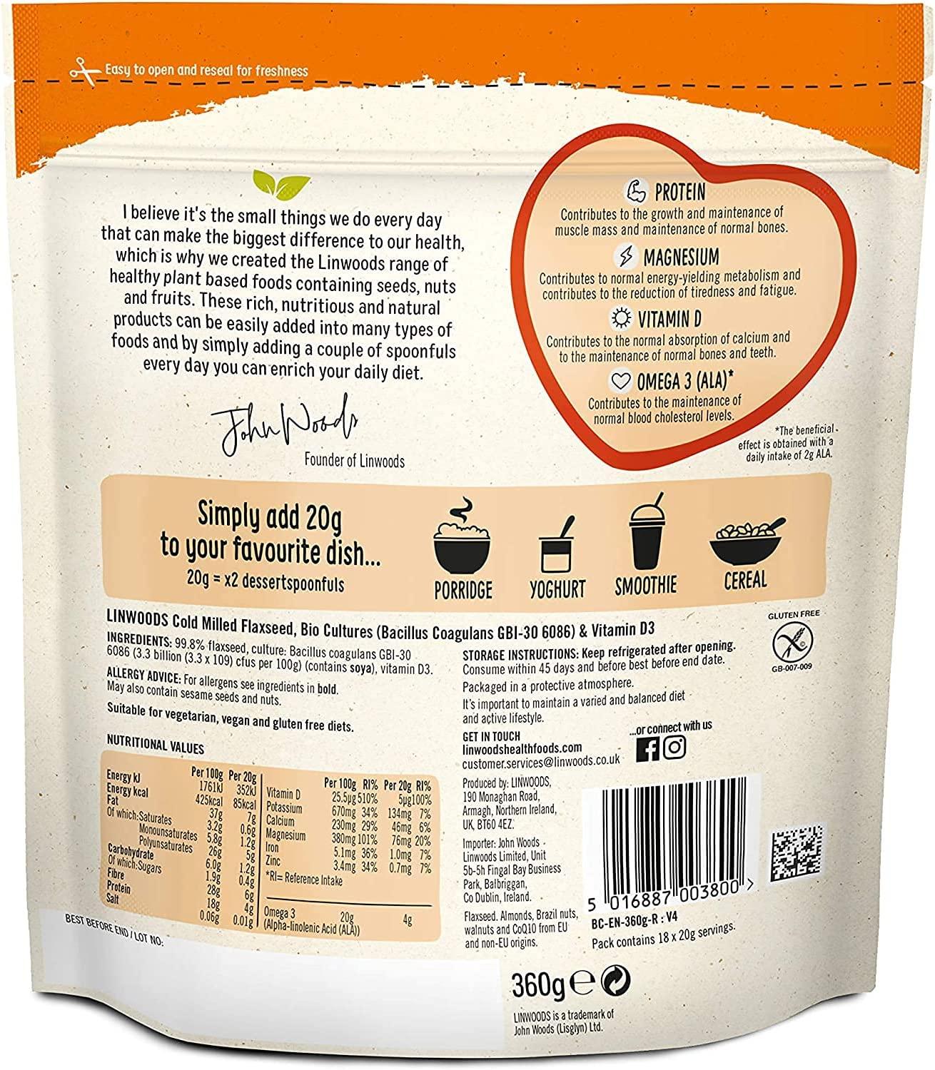 Linwoods Milled Flaxseed with Bio Cultures & Vitamin D 360g