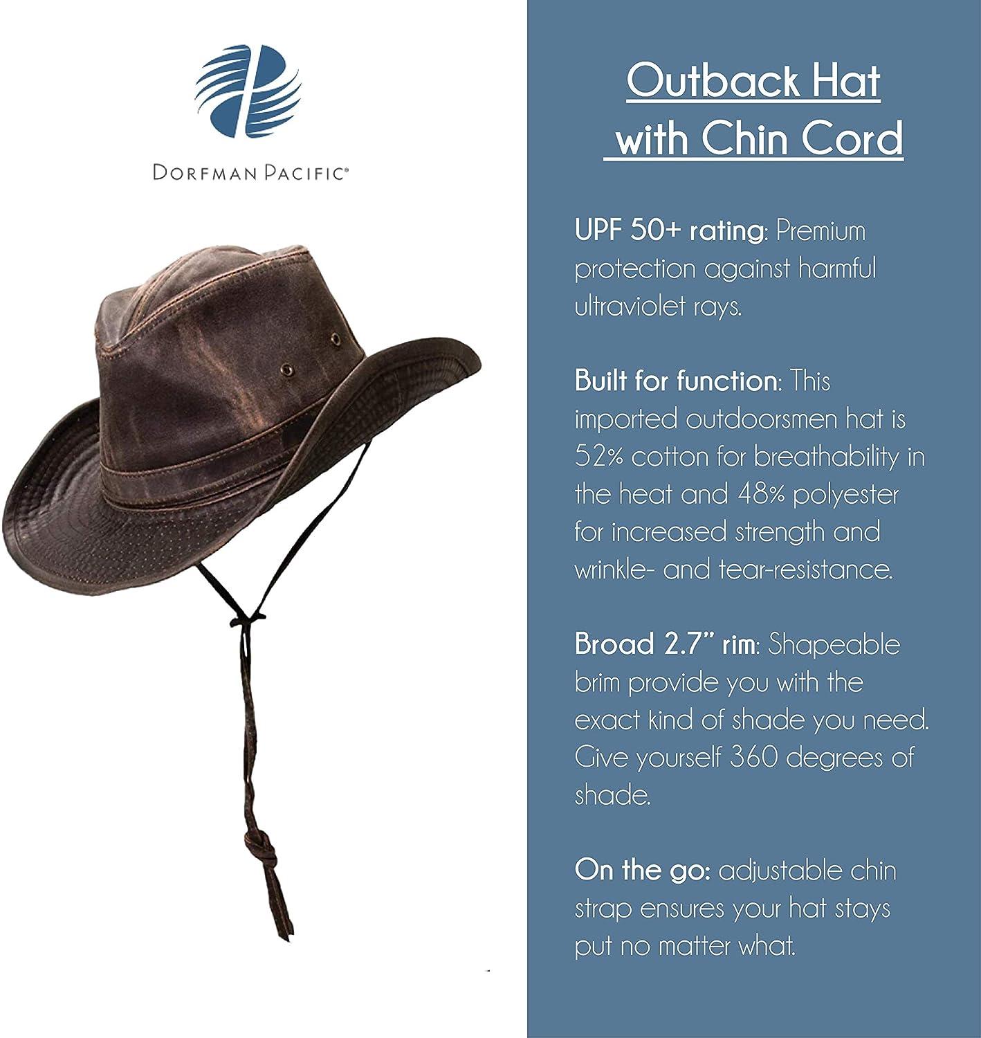 Dorfman Pacific Men's Outback Hat Medium Brown with Chin Cord Buy