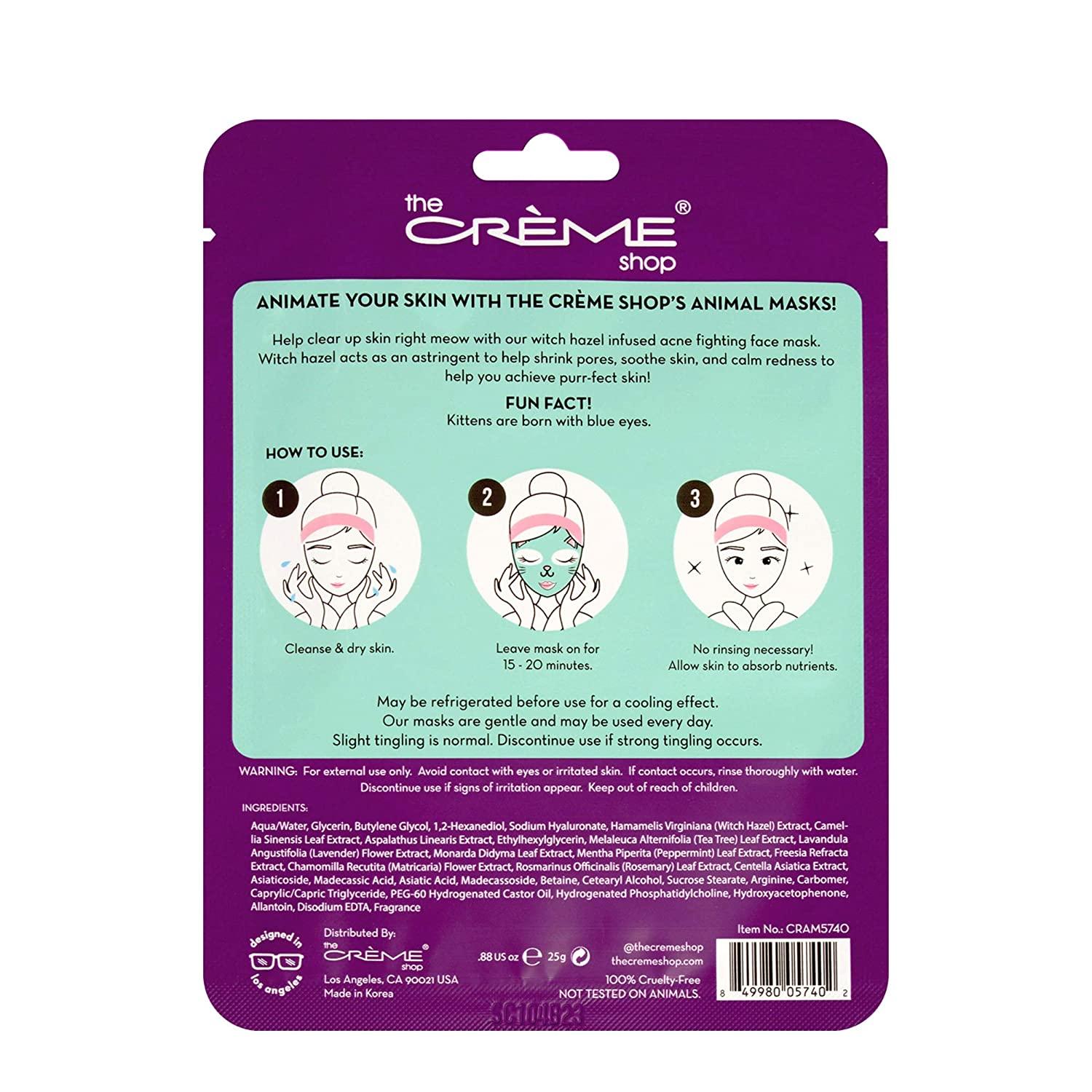 The Crème Shop Korean Skin Care Animal Face Mask Sheet 3 Pack (Kitten)