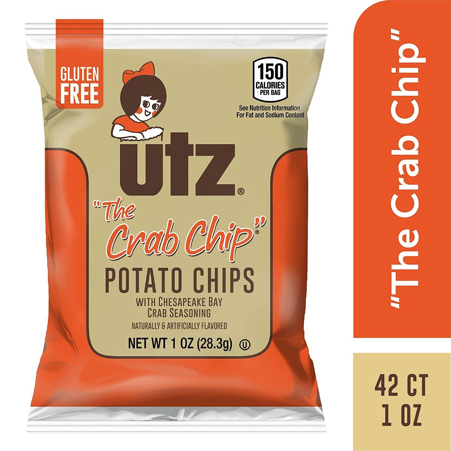 Utz Crab Potato Chips 42 Ct TransFat Free, 1 oz Individual Snacks for Vending Machines