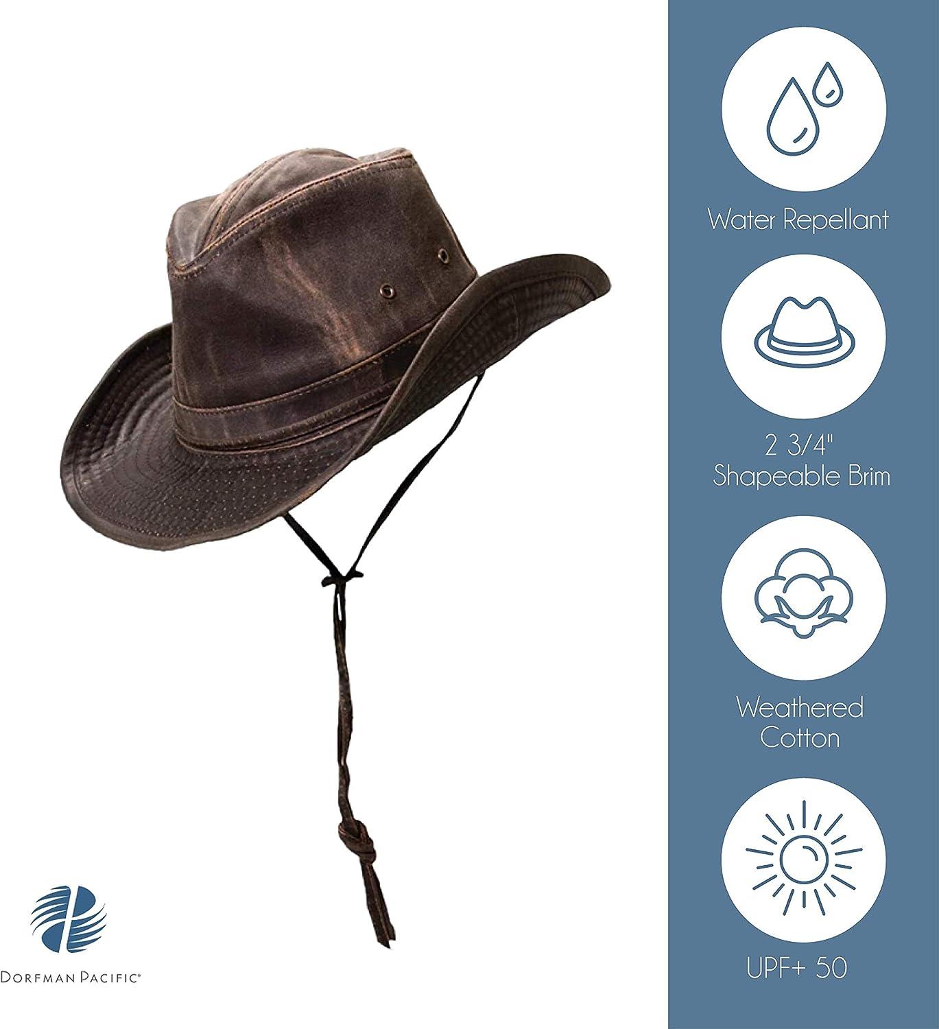 Dorfman Pacific Men's Outback Hat with Chin Cord Medium Brown