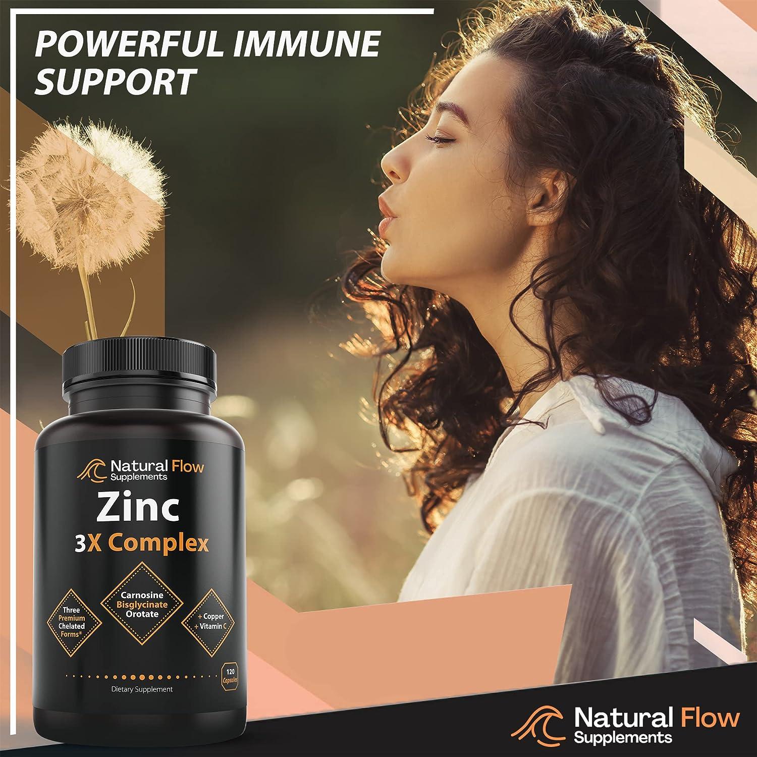 Zinc Supplement Complex with Copper and Vitamin C Natural Flow 3X