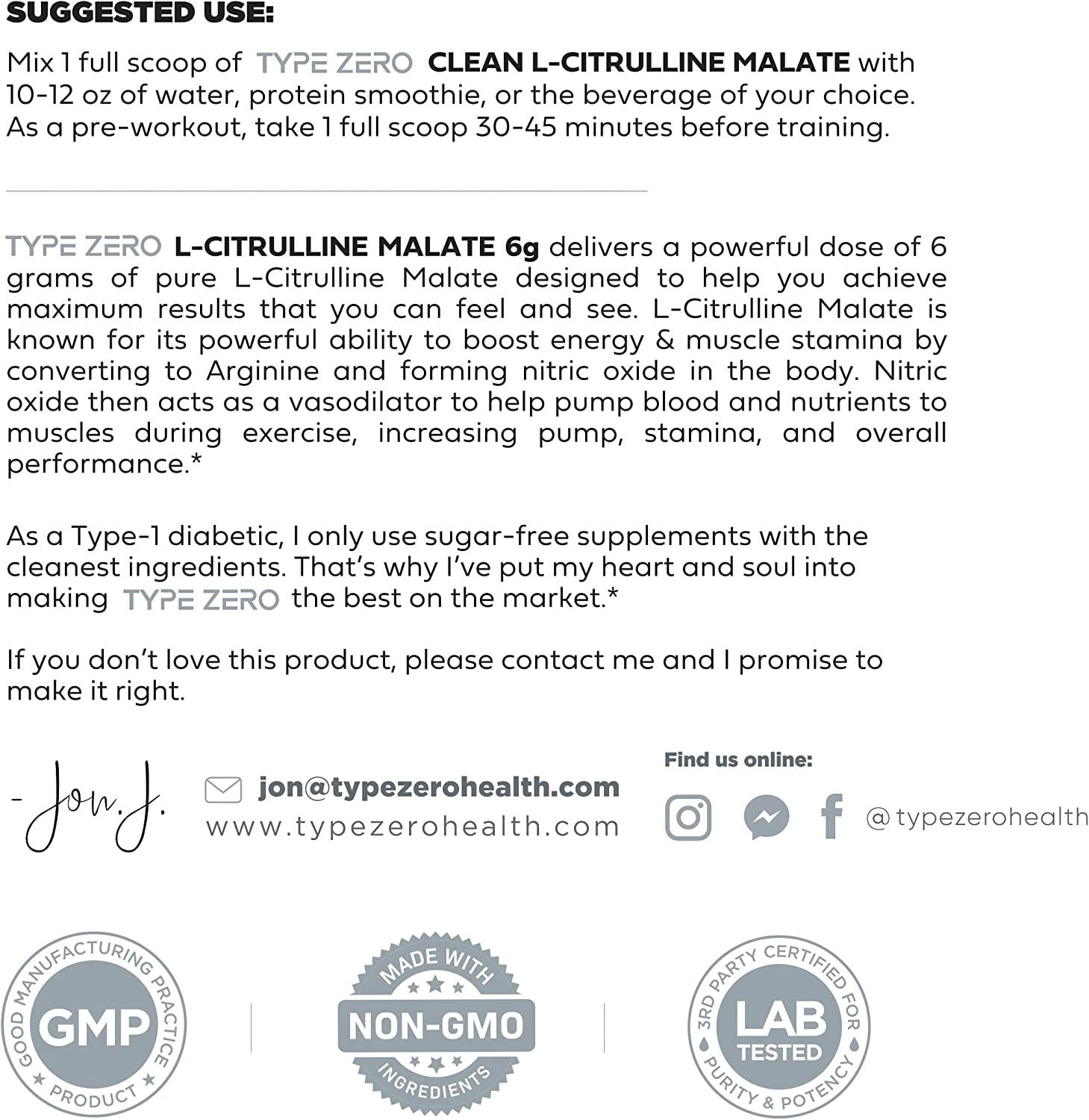 Type Zero LCitrulline Malate Powder 21 6X (6000mg Unflavored) Ultra