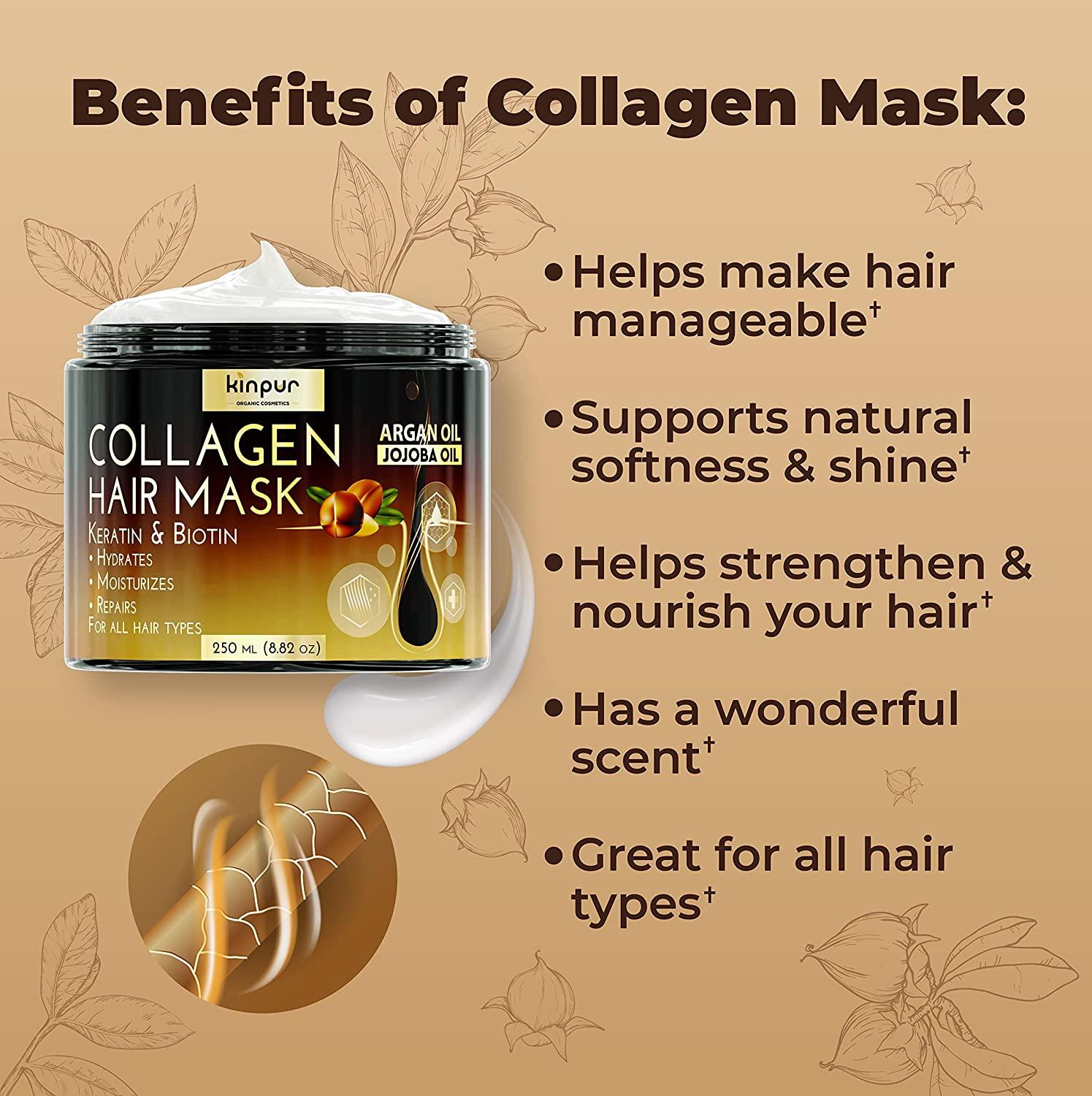 Hair Mask for Dry Damaged Hair with Collagen, Biotin, Argan Oil - Helps  Repair Hair and Reduce Damage from Heat, Sun, Coloring - Moisturizing  Keratin Hair Mask for Split Ends, Hair Loss