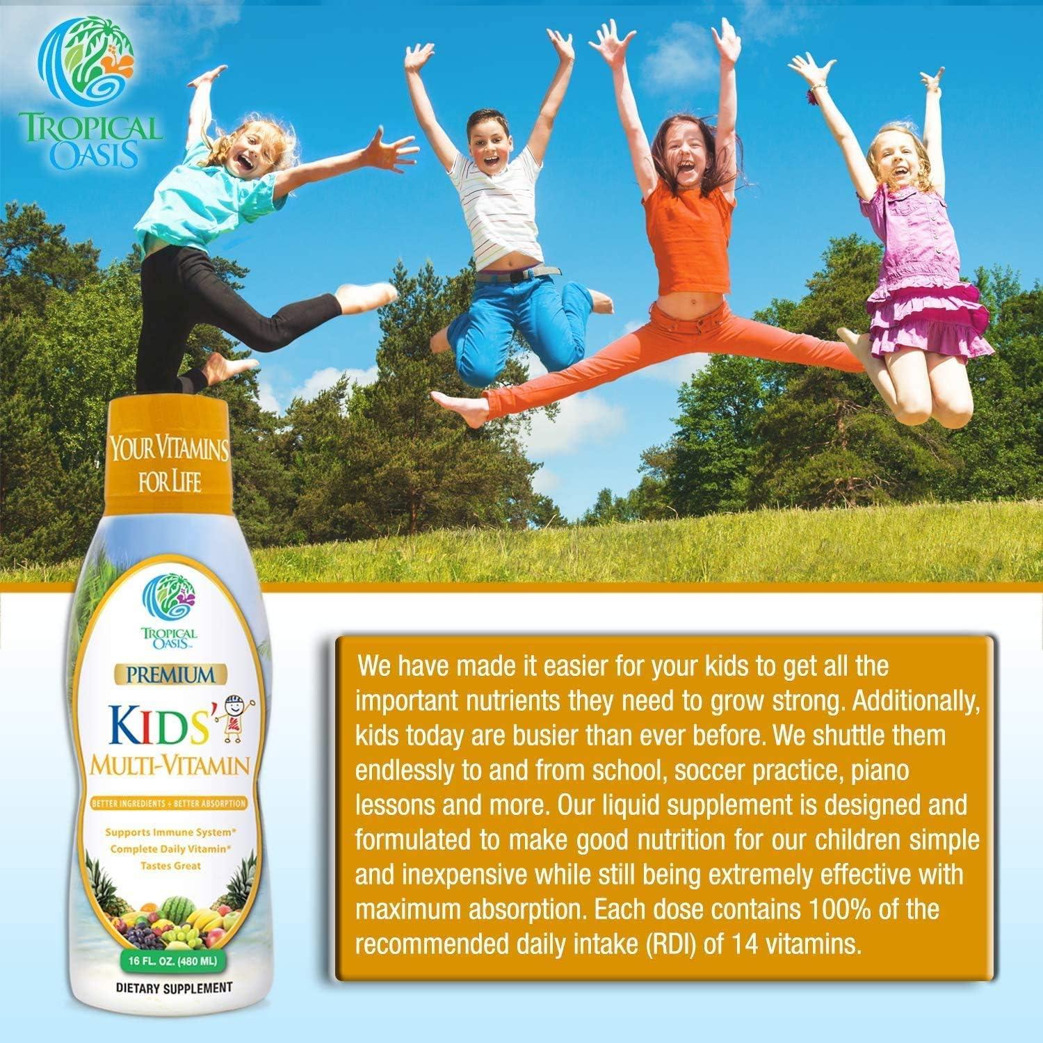Kids Premium Liquid Multivitamin - Sugar Free, 100% DV of 14 Vitamins ...