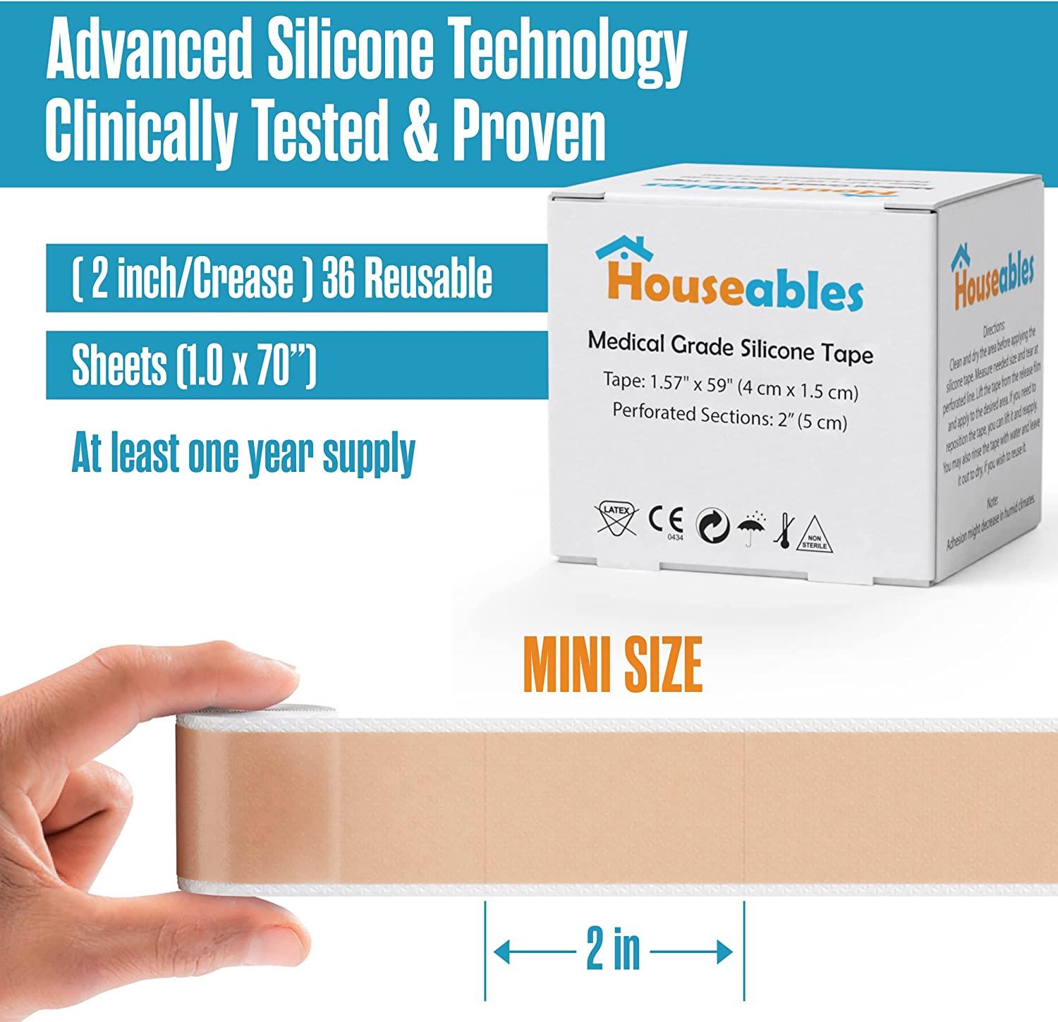 Houseables Silicone Scar Sheets Gel Tape 1.57 x 60 Tan, Flexible