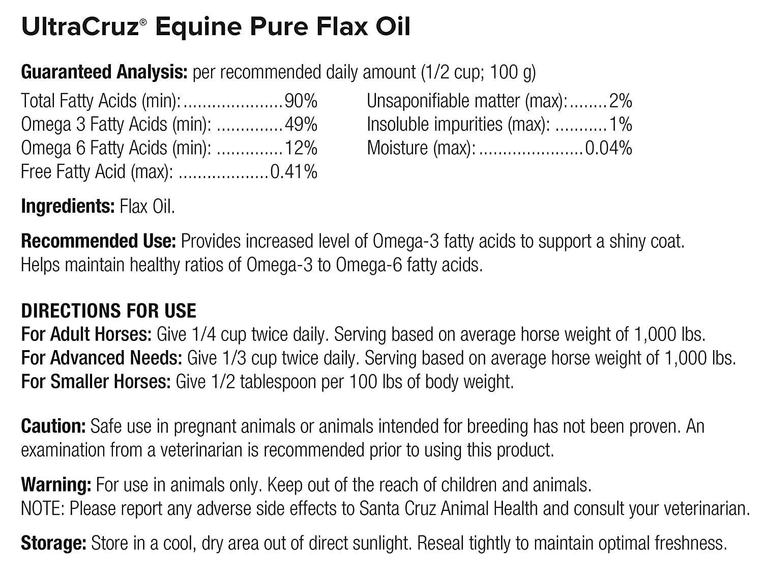 UltraCruz Pure Flax Oil Supplement for Horses and Livestock 1 Gallon