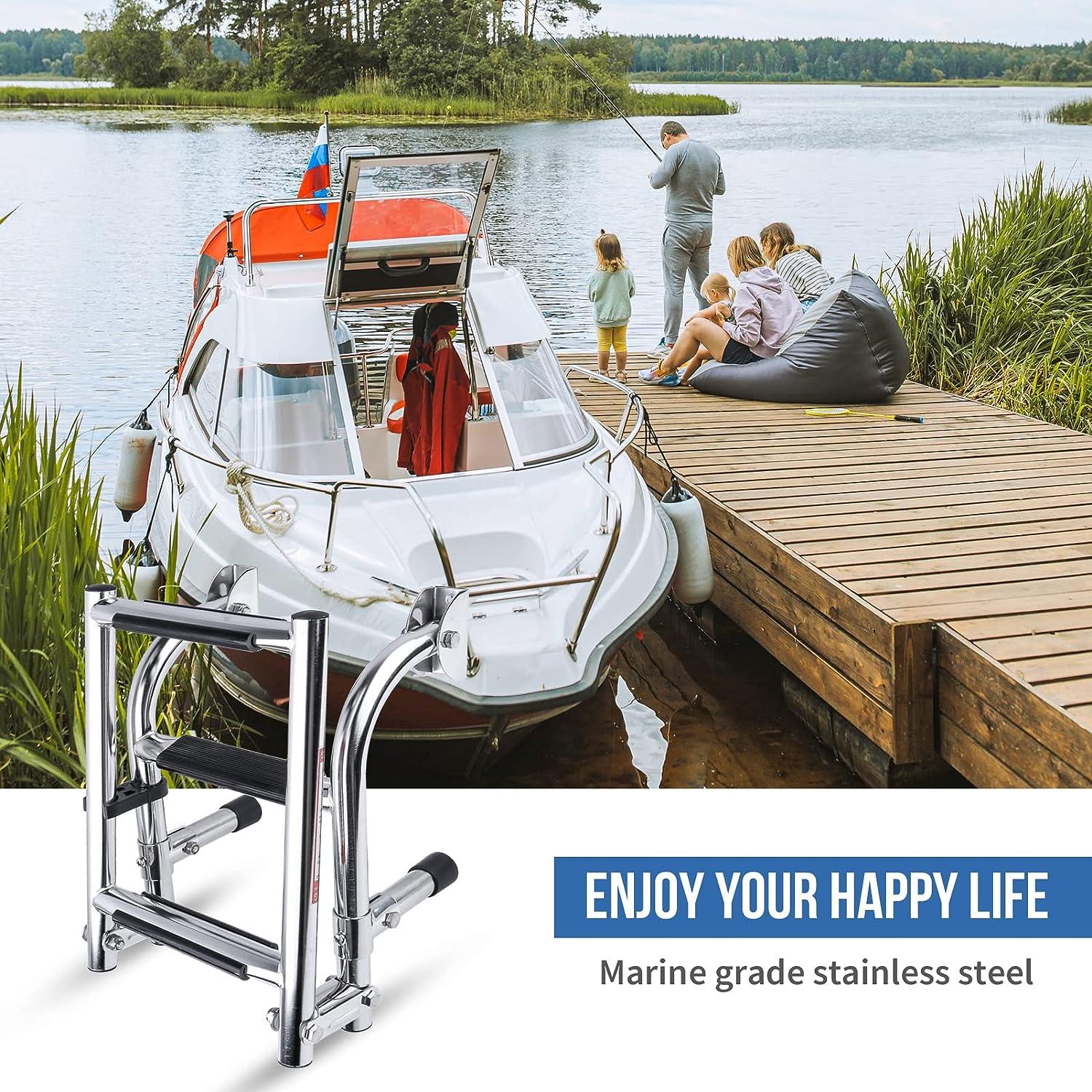Marinebaby Stainless Steel Folding Pontoon Boat Ladder 3 Step Stern
