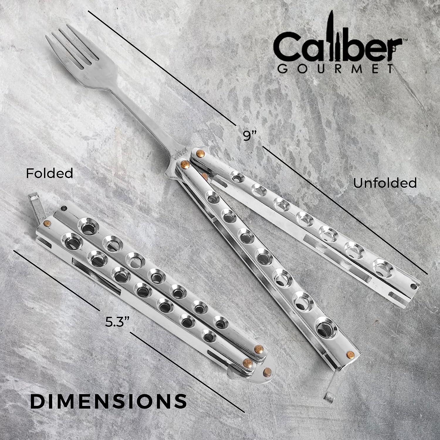 Caliber Gourmet Tactical Butterfly Knife Spoon, Folding Stainless Steel