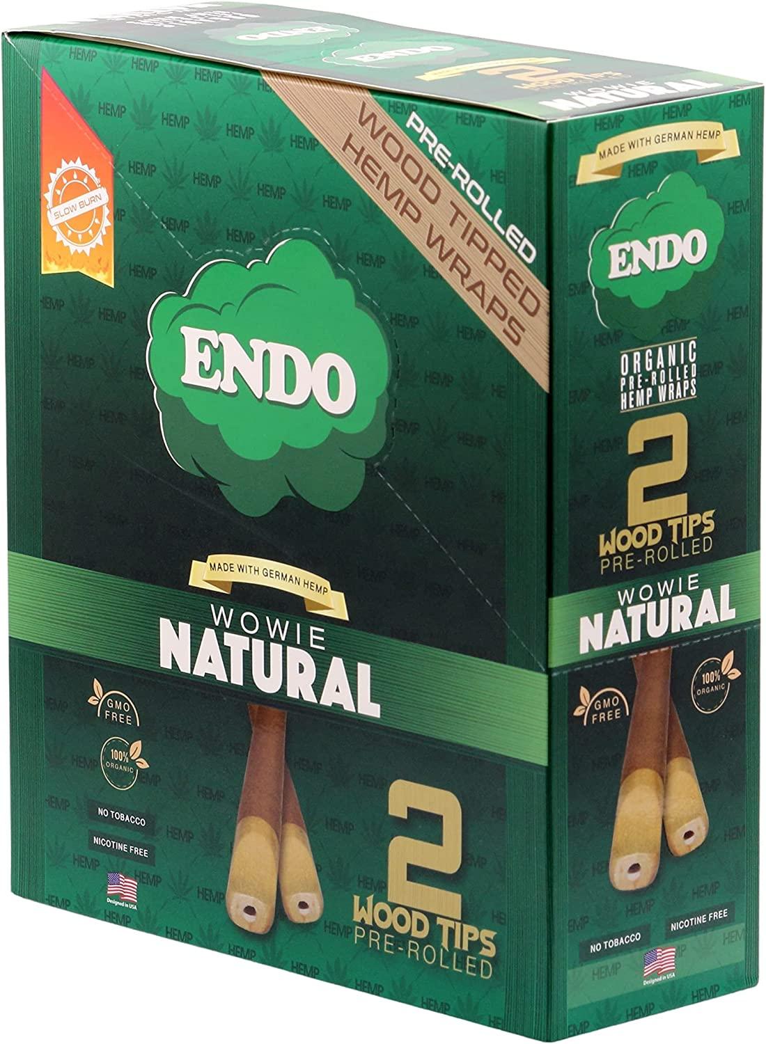 15PK Endo PreRolled Hemp Wraps Natural Display Pack