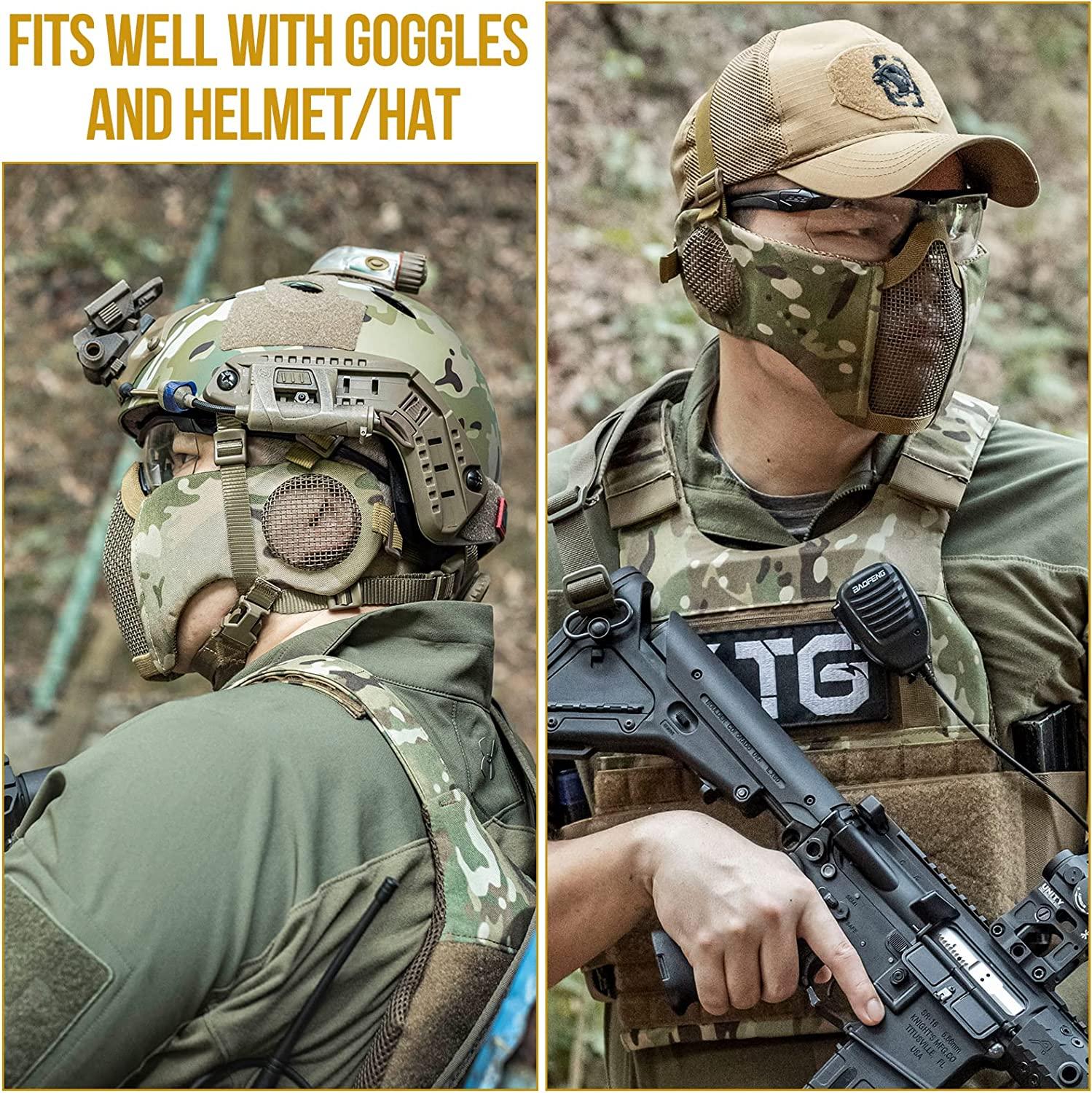 OneTigris 6 Foldable Half Face Mesh Mask Military Style Comfortable  Adjustable Tactical Lower Face Protective Mask Black
