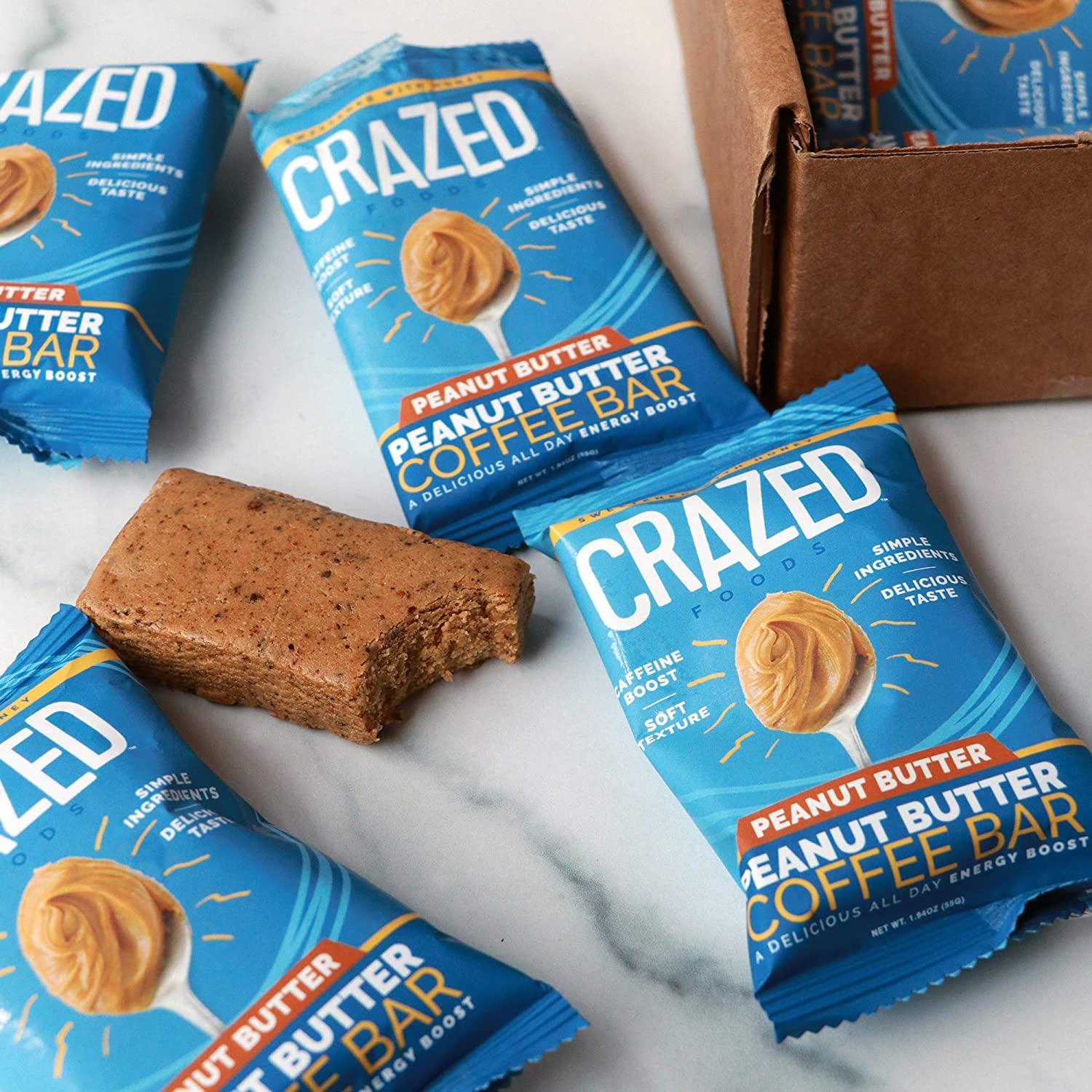 Crazed Foods, Peanut Butter Coffee Energy Bar, Simple Ingredients, Caffeine Boost, Soft Texture