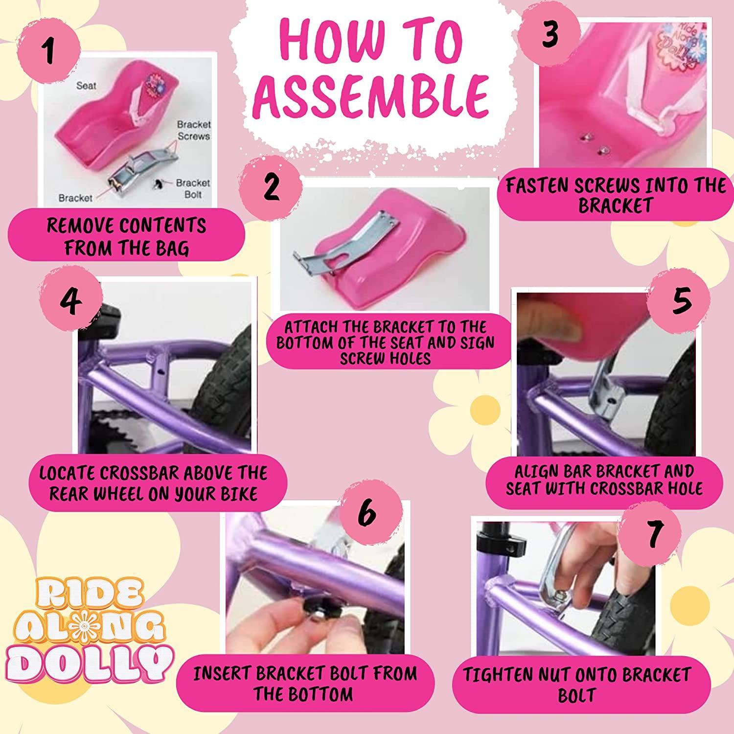 Ride Along Dolly Doll Bicycle Seat Bike Seat (Purple) with Decorate Yourself Decals (Fits