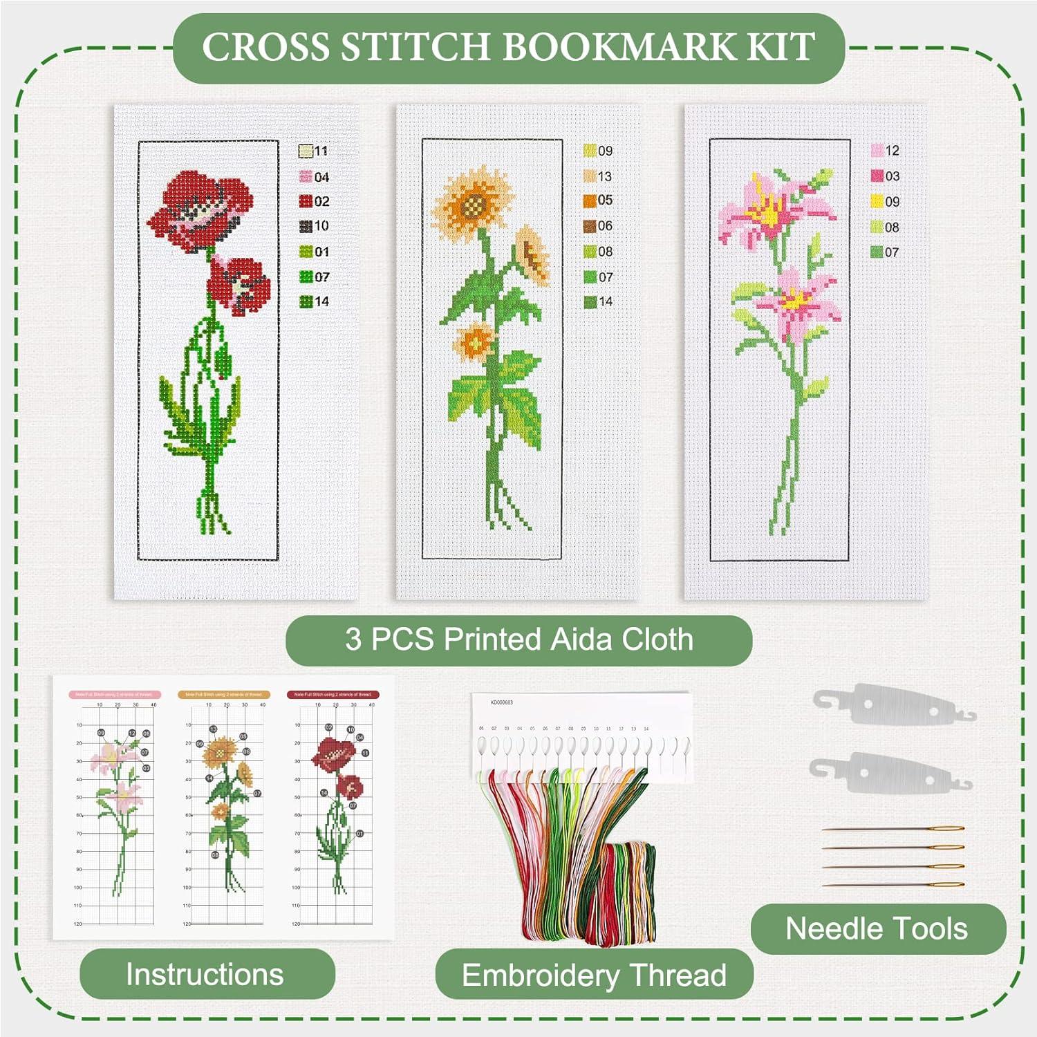 SEWACC 3 Sets Cross Stitch Kits for Adults DIY Bookmark kit Bookmarks Gift  Stamped Cross Stitch Bookmarks Embroidery Cross Stitch kit Craft Sewing kit