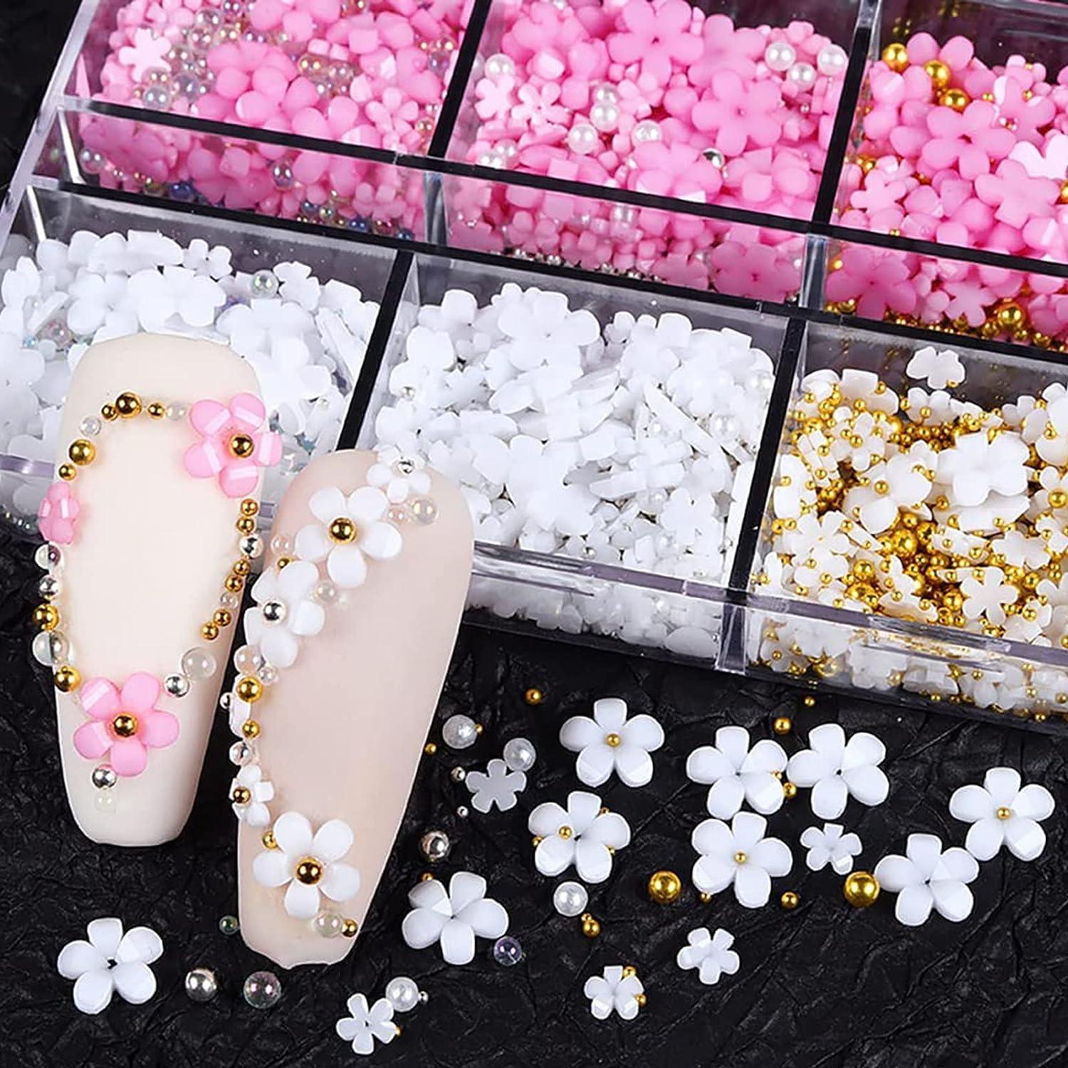 Baoximong 2 Boxes 3D Flower Nail Art Charms White Pink Nail Charms for  Acrylic Nails Gold Silver Pearls Nail Art Supplies Rhinestones Spring  Cherry Blossom Gems Design Nail Accessories Decorations