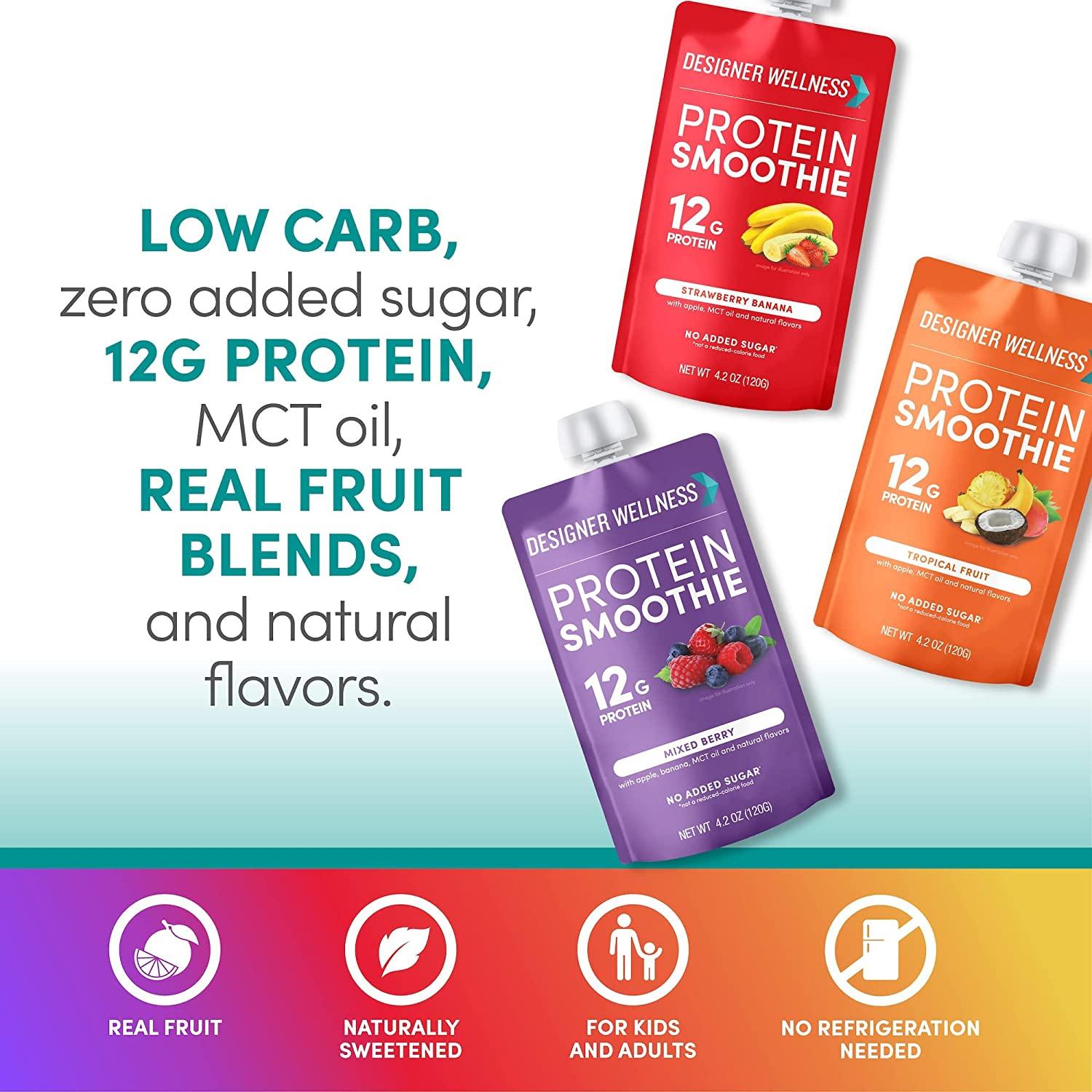 Designer Wellness Protein Smoothie Variety Pack Real Fruit, 12g