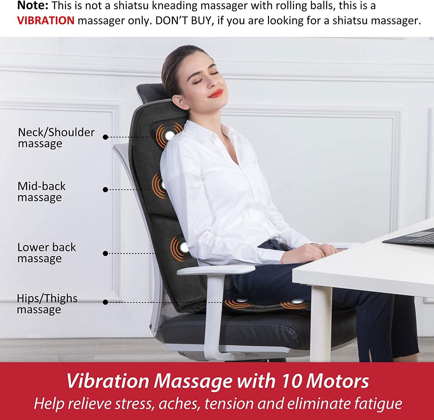Comfier Massage Seat Cushion with Heat - 10 Vibration Motors Seat Warmer,  Back Massager for Chair, Massage Chair Pad for Back Ideal Gifts for  Women,Men Black