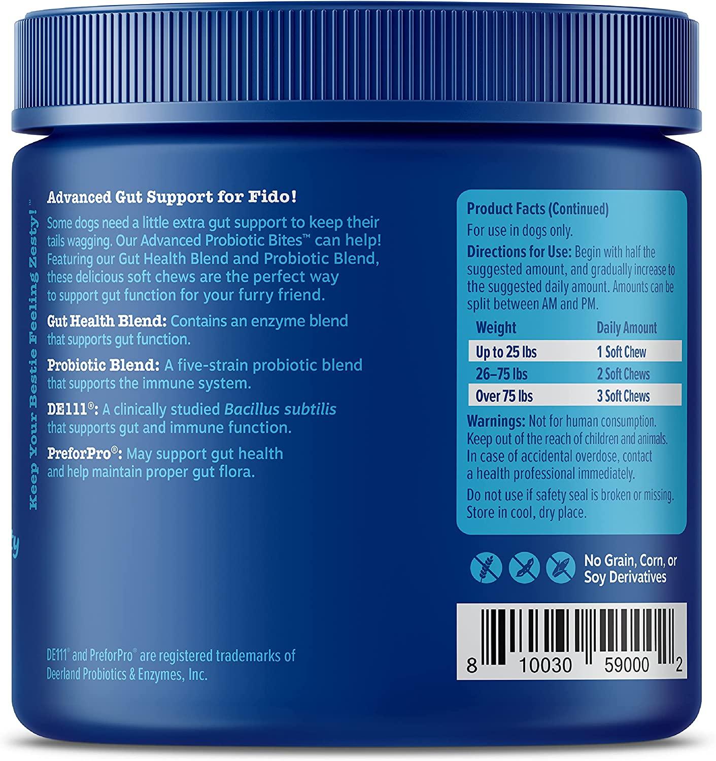 Zesty Paws Advanced Probiotic Bites for Dogs Chicken Flavor, 90