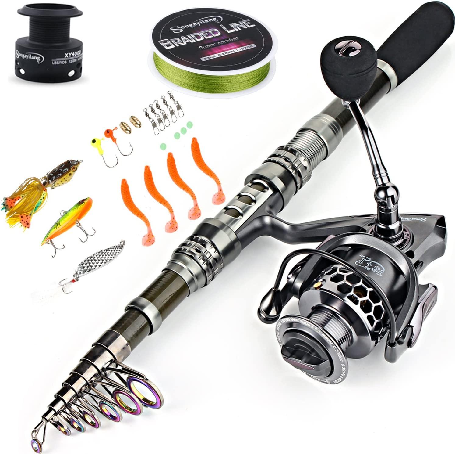 Sougayilang Fishing Rod Combos with Telescopic Fishing Pole Spinning Reels  Fishing Carrier Bag for Travel Saltwater Freshwater Fishing 1.8M/5.91FT A- fishing Full Kits With Carrier Case