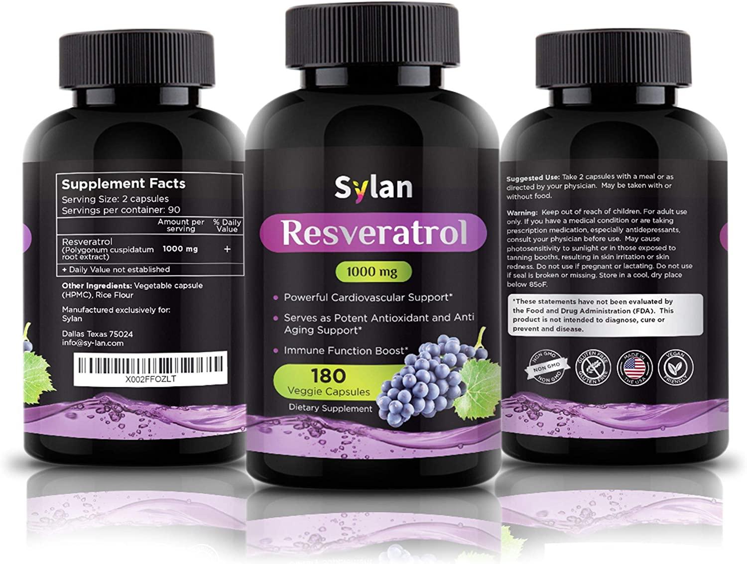 Sylan Trans Resveratrol 1000mg 180 Capsules Antioxidant Anti Aging