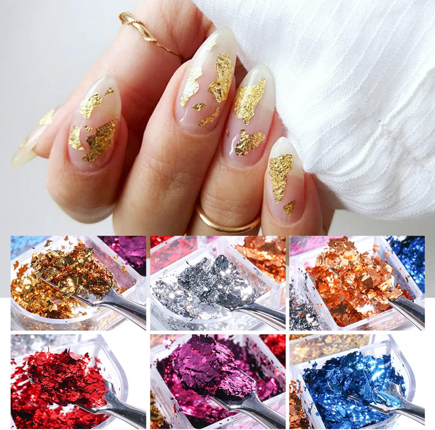 Nail Art Foil Glitter, Gold Holographic Ultra Thin Foil Glitter Design,  Metallic 3D Glitter Nail Foil Supplies, Suitable For Women Girls Manicure