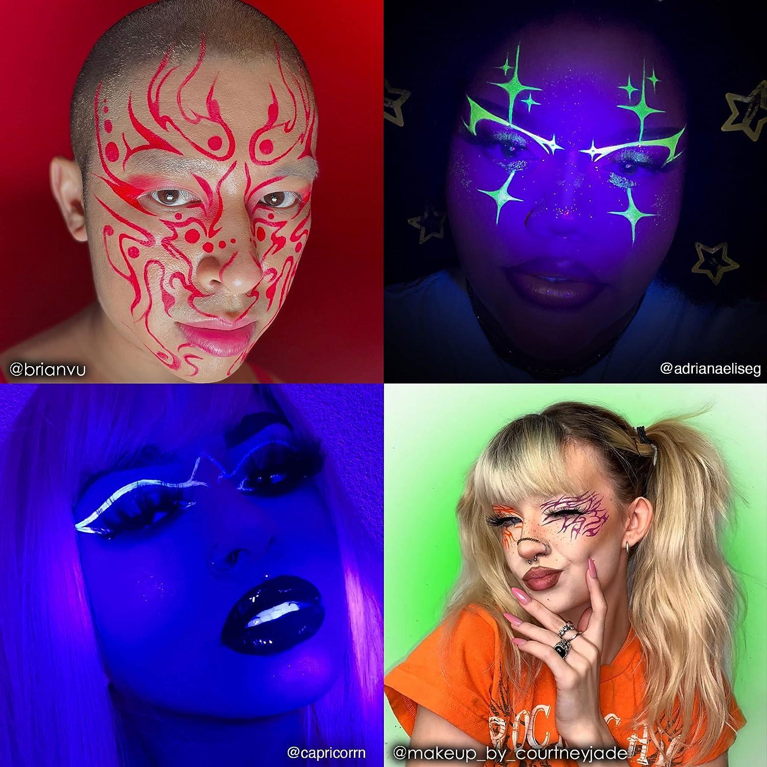 Mehron Makeup Paradise AQ Face & Body Paint 8 Color Palette (Neon UV Glow)  - Face Body Black Light Makeup Palette Special Effects UV Glow Rave  Accessories Halloween and Cosplay