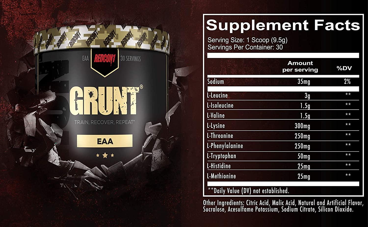Redcon1 Grunt, EAAs, 30 Servings, Recover Faster, 9 Essential Amino