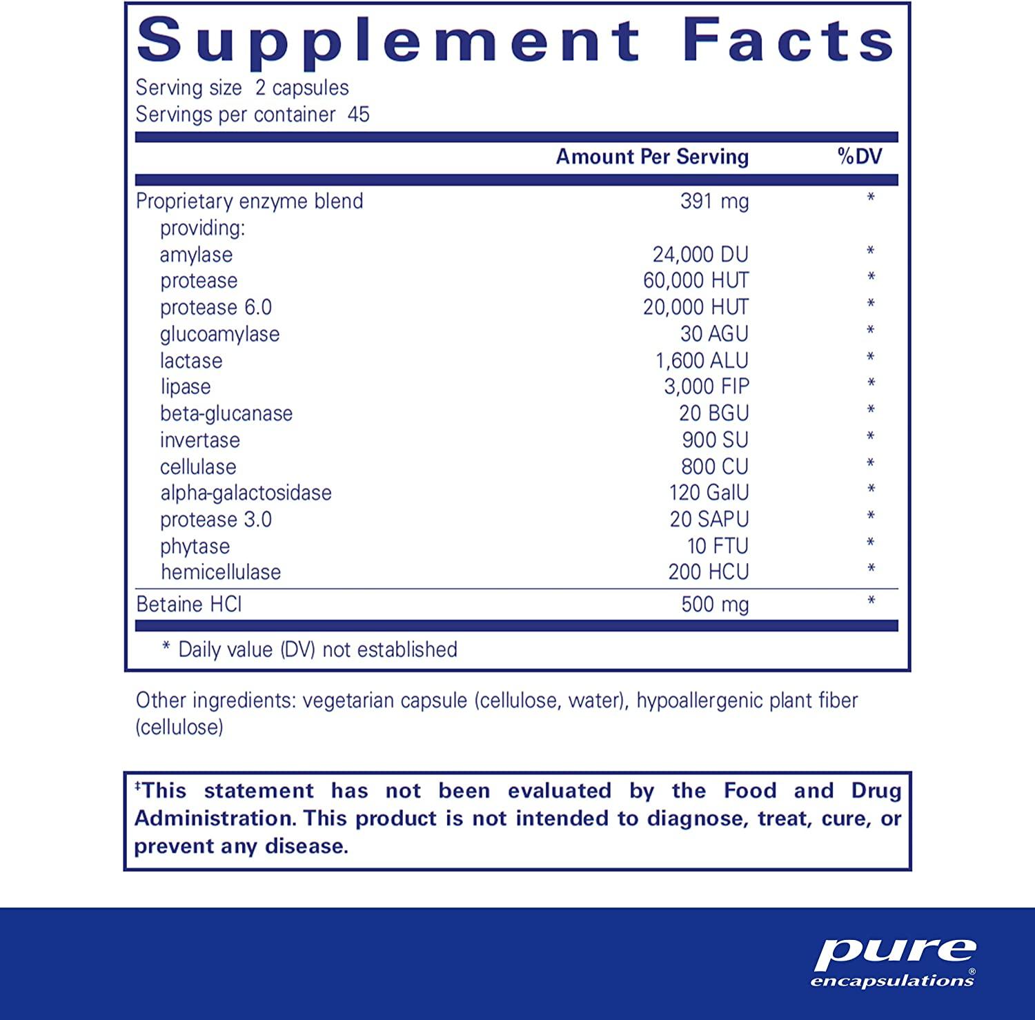 Pure Encapsulations Digestive Enzymes Ultra with Betaine HCl