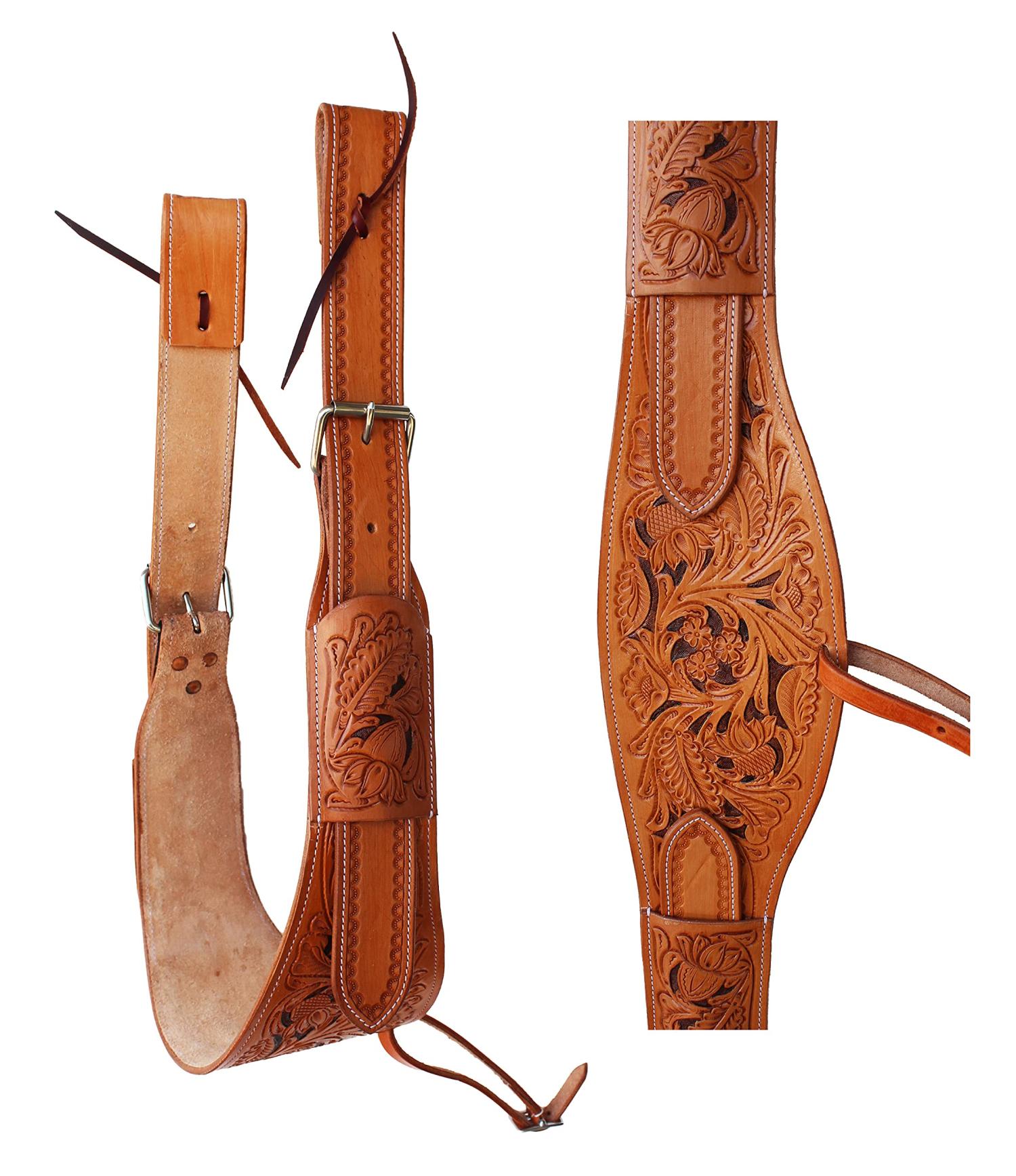 CHALLENGER Horse Western Floral Tooled Leather Rear Flank Saddle Cinch