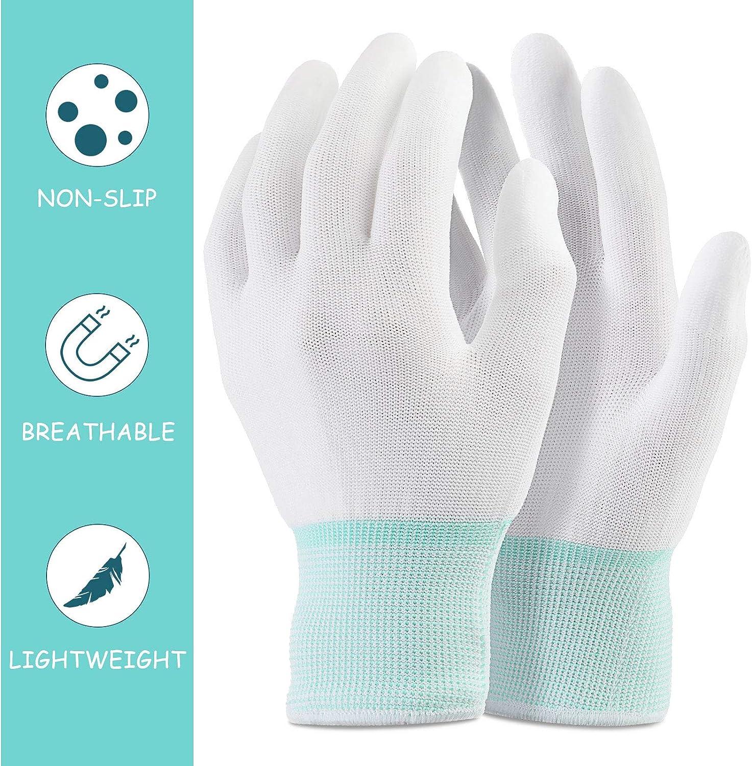 6 Pairs Quilting Gloves for Free-Motion Quilting Machine Quilting Gloves  Lightweight White Nylon Quilting Gloves for Sewing Quilters (Green M) Green  Medium