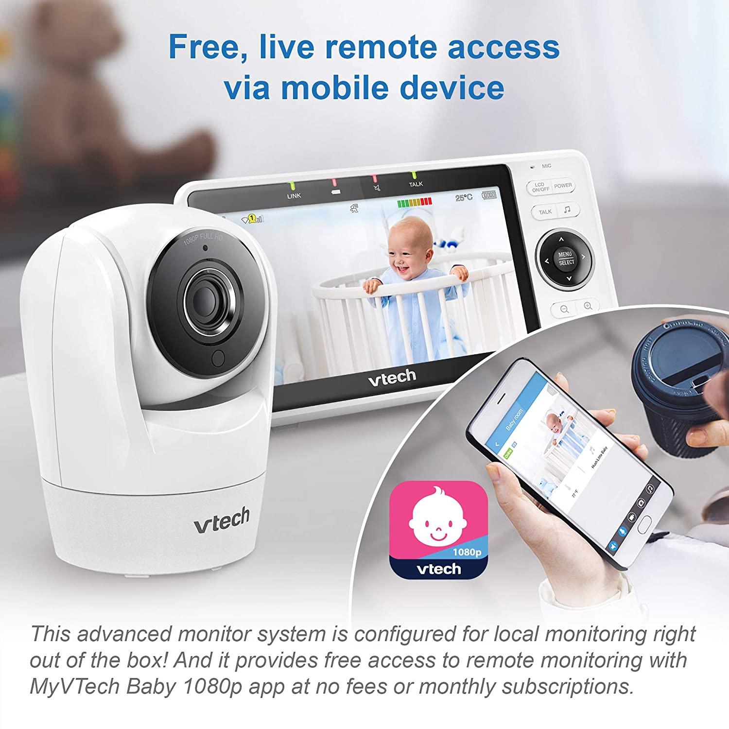 1080p Smart WiFi Remote Access 360 Degree Pan & Tilt Video Baby Monitor  with 5 High Definition 720p Display, Night Light