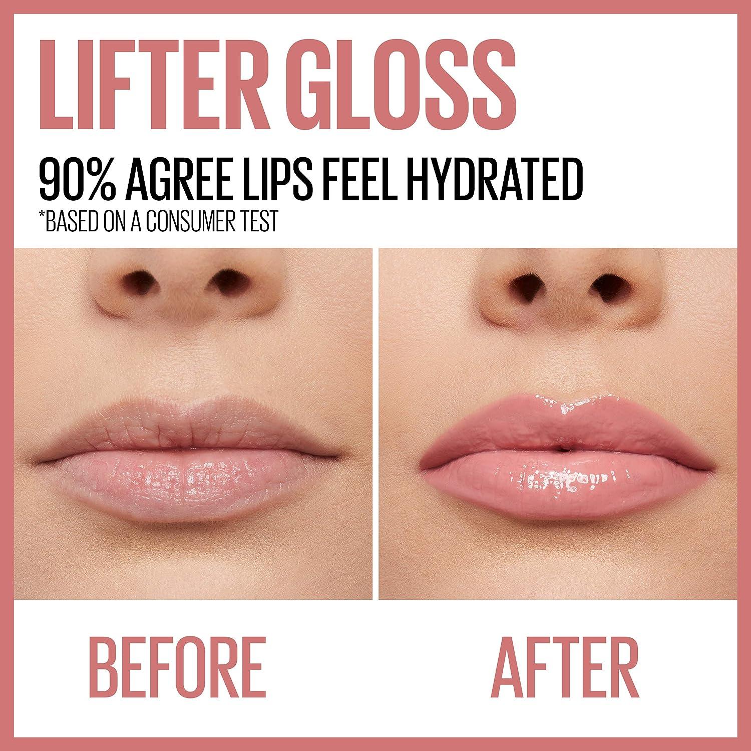 Maybelline Lifter Gloss Hydrating Lip Gloss with Hyaluronic Acid High Shine  for Plumper Looking Lips Reef Peachy Neutral 0.18 Ounce