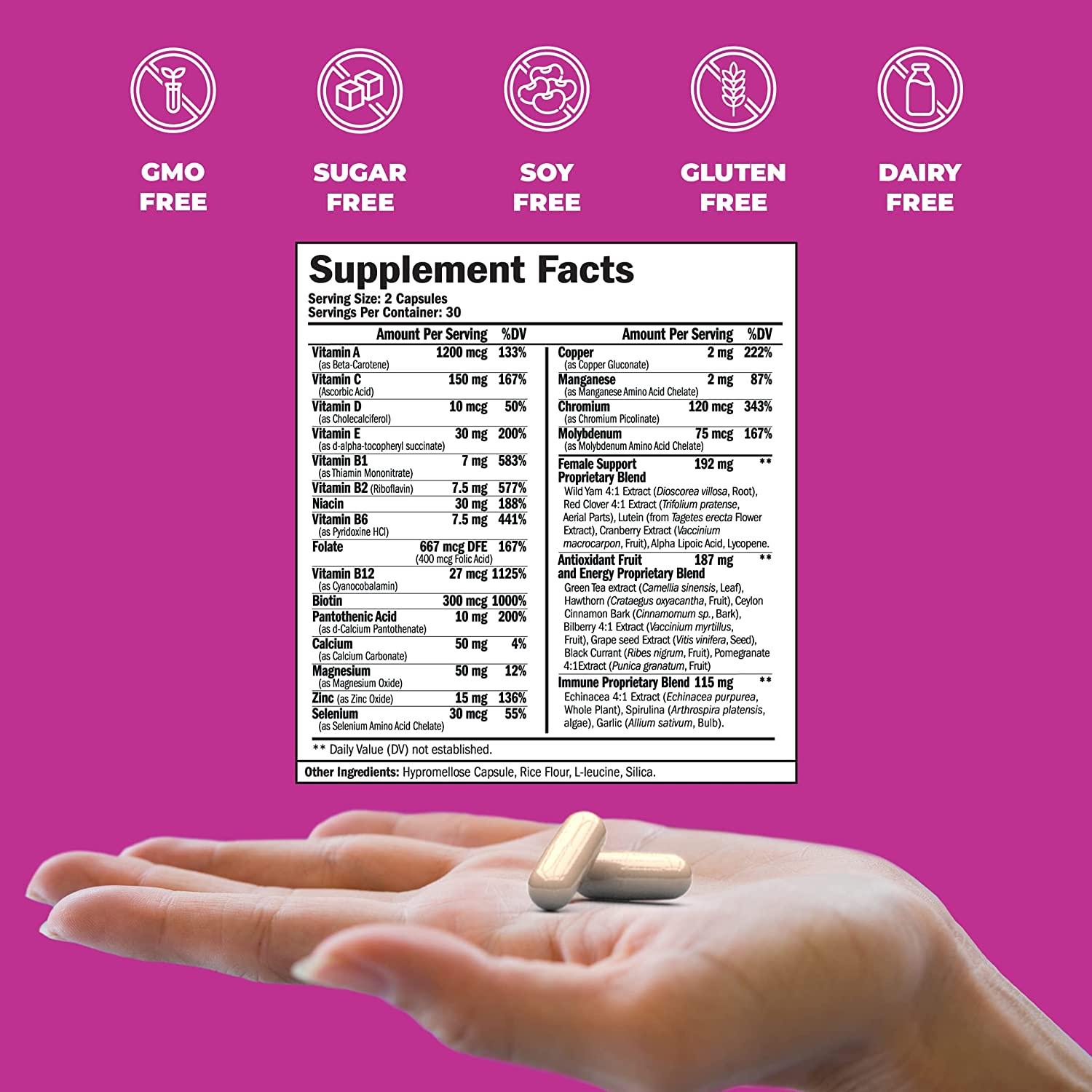 Womens Multivitamin Supplement Daily Vitamins and Minerals with Folic