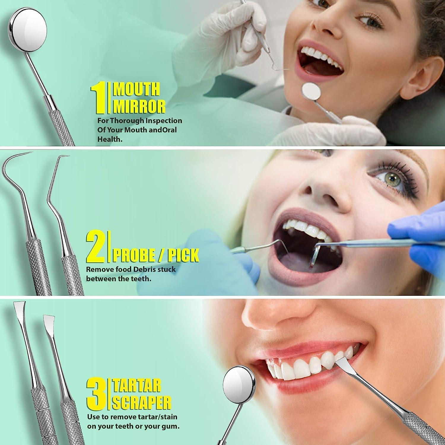 BIZZTREX® Plaque Remover For Teeth, Teeth Plaque Remover, 6 Pcs Dentist Tools Self Care Plague Removal Kit Tooth Plaque Remover With Dental Mirror Dental Scaler Best Dental Plaque Removal Tool