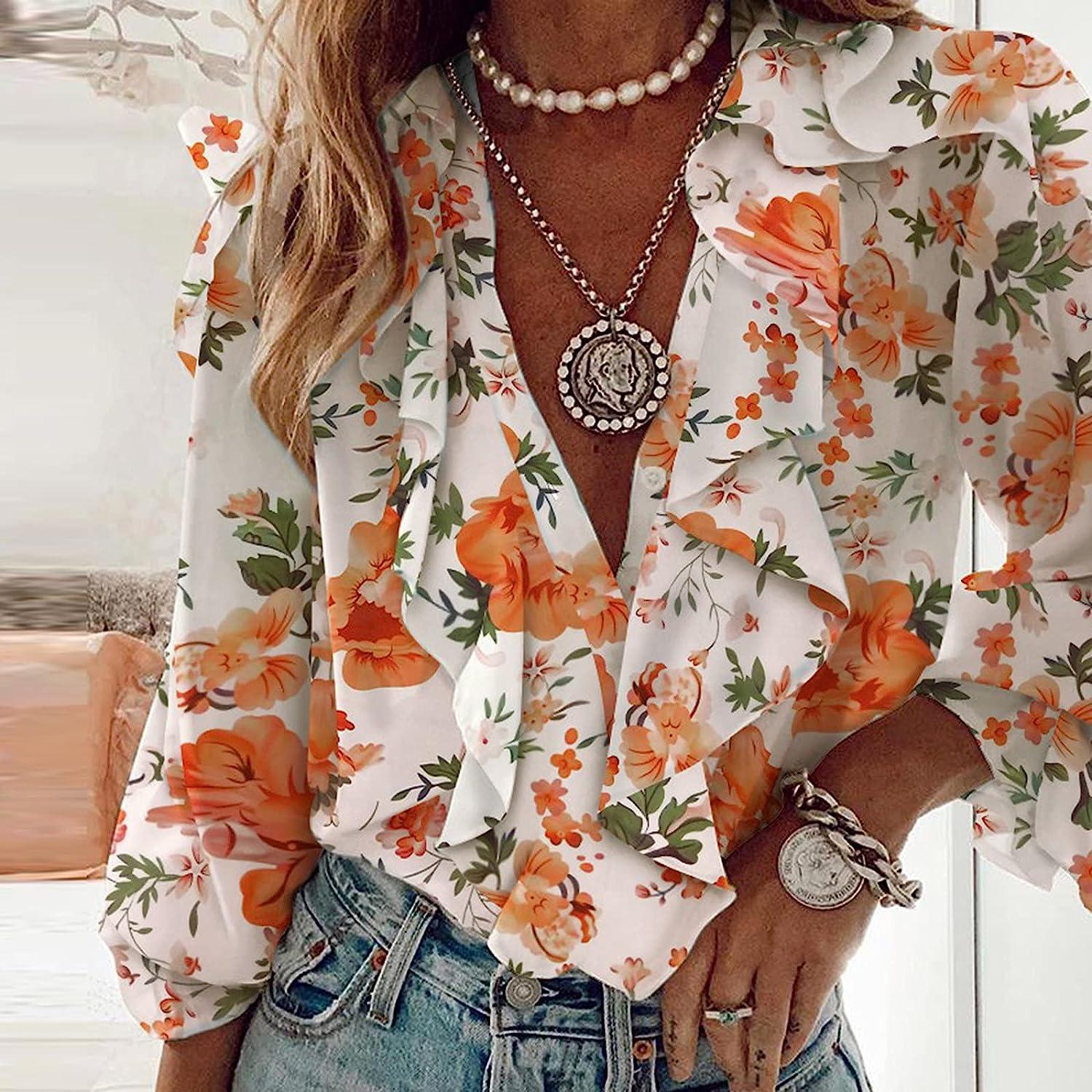 Plus Size Tops for Women Retro Printed Blouses Tees Long Flare