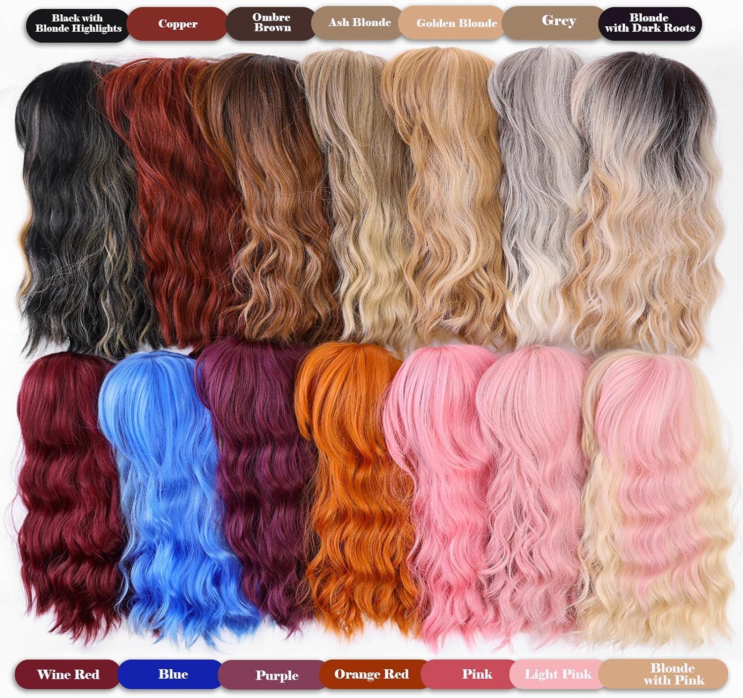WOKESTAR Bob Curly Wig with Fringe Short Synthetic Wavy Wigs for