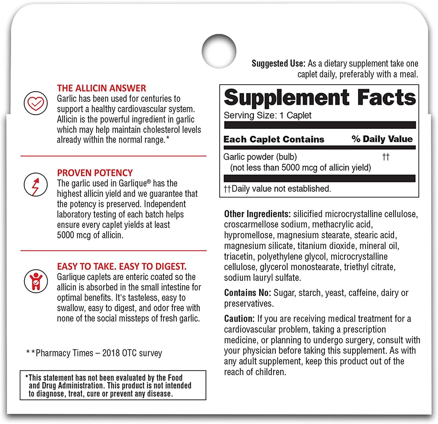 Garlique Garlic Extract Supplement, Healthy Cholesterol Formula