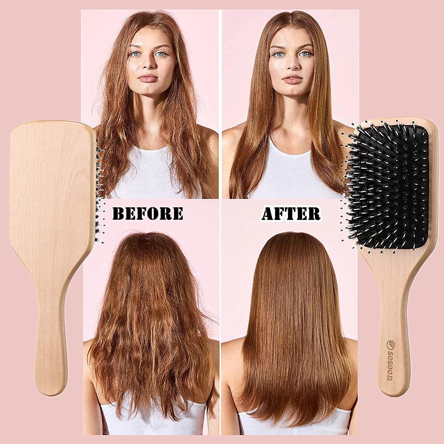 Hair Brush, Sosoon Boar Bristle Paddle Hairbrush for Long Short Thick